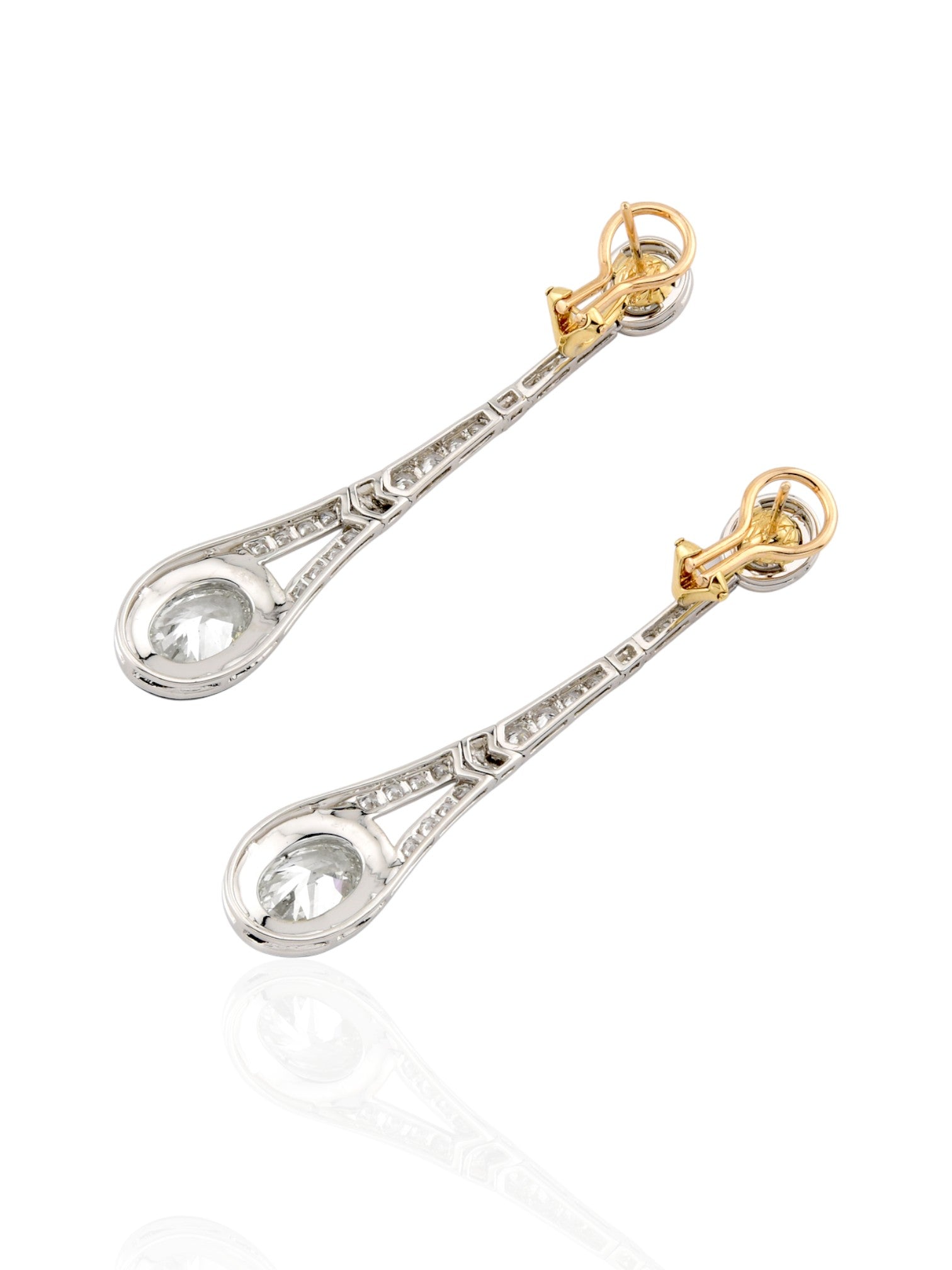 Sophia D Art Deco Onyx and Oval Diamond Drop Earrings Platinum and 18K Yellow Gold