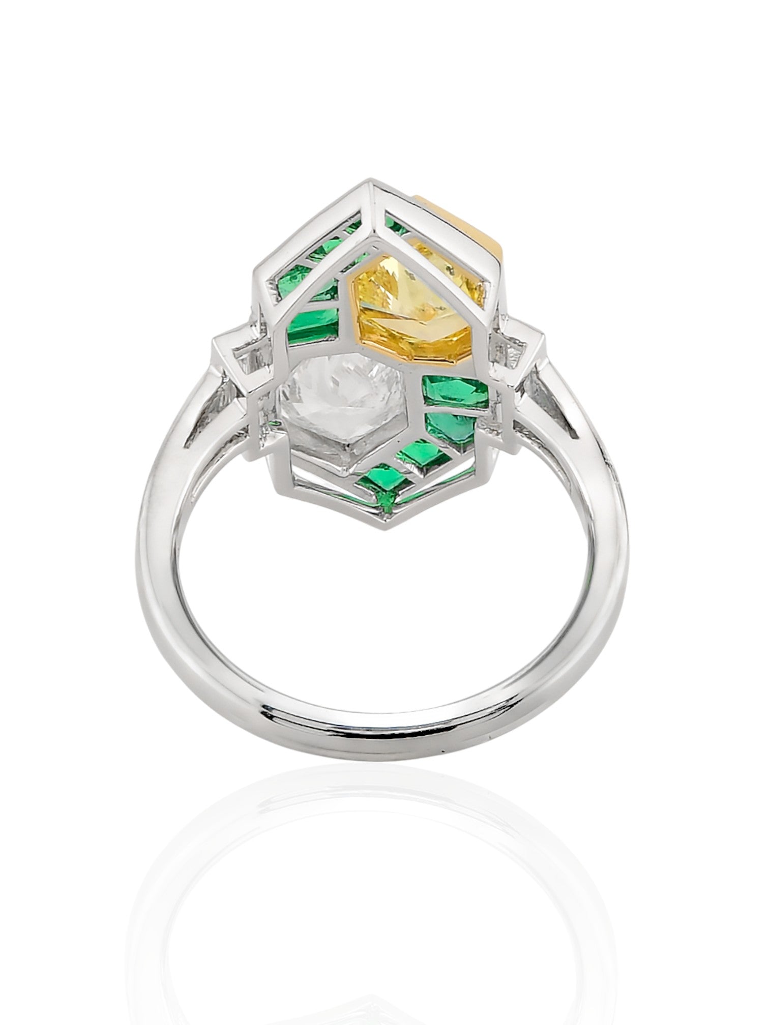 Sophia D Art Deco Kite-Cut Yellow and White Diamond Mosaic Ring in Platinum and 18K Yellow Gold