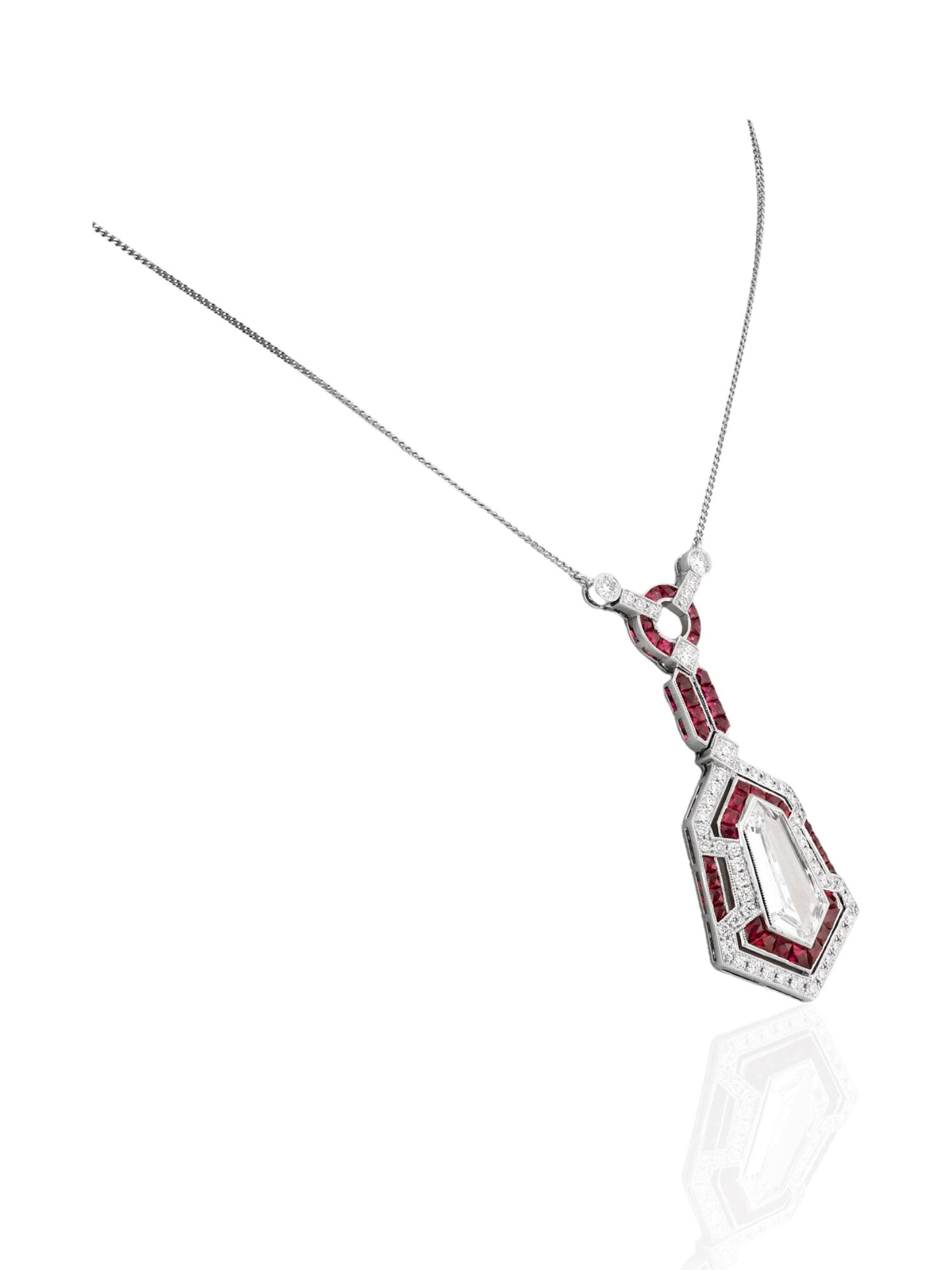 Sophia D Pendant Necklace with Kite Diamond and Rubies in Platinum