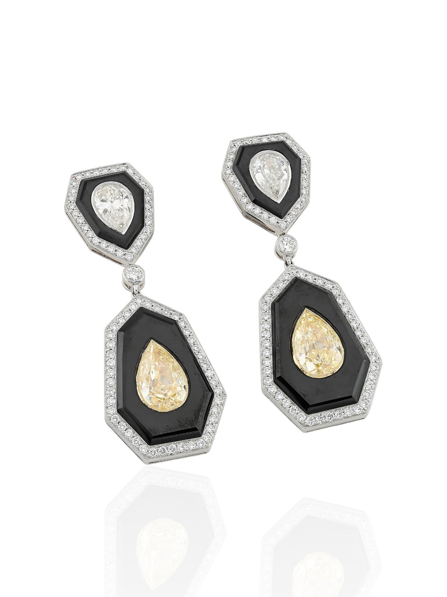 Sophia D Art Deco Yellow Diamond and Onyx Drop Earrings Platinum & 18K Yellow Gold
