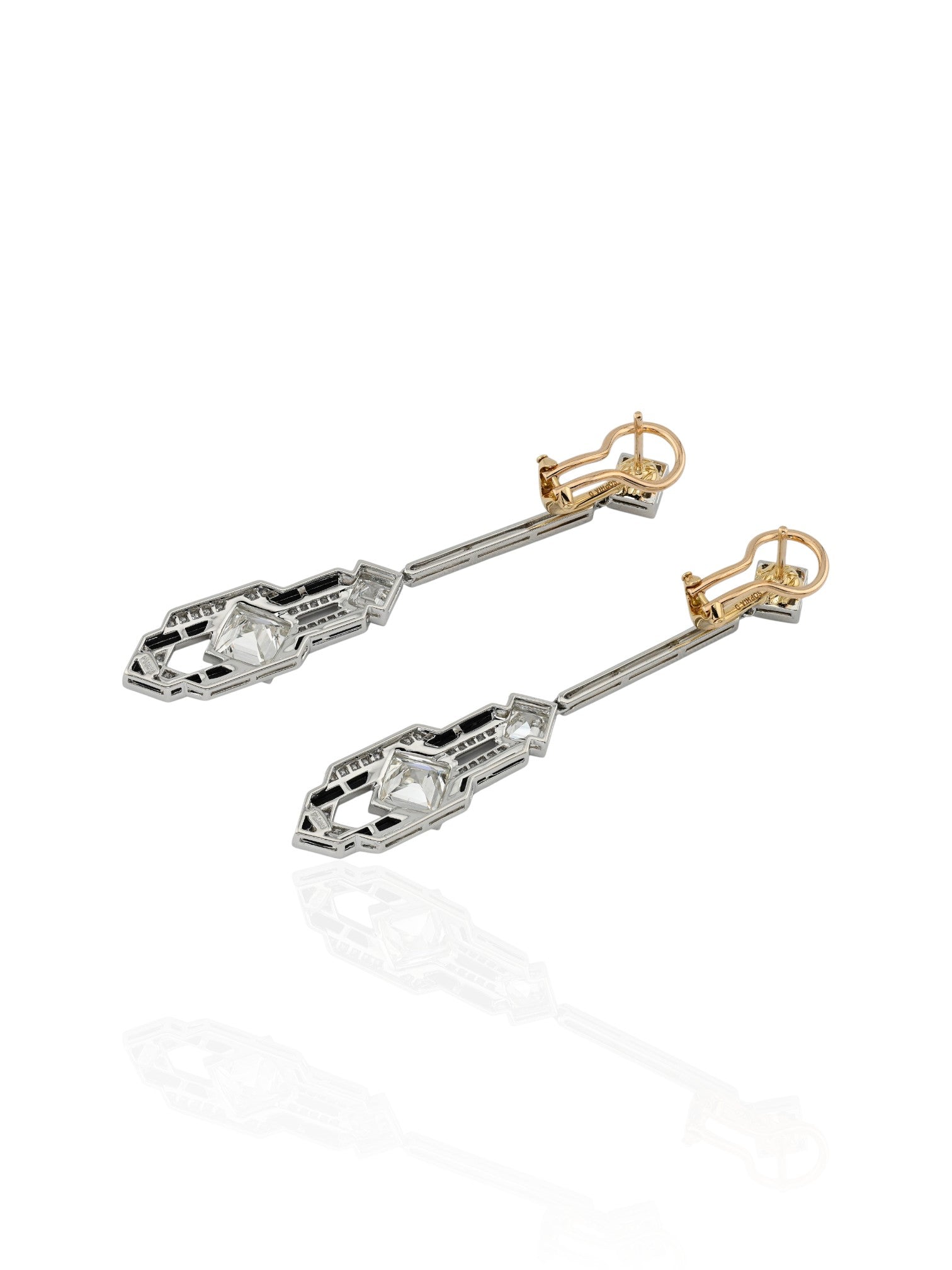 Sophia D Art Deco Square Cut Diamond and Onyx Drop Earrings Platinum & 18K Yellow Gold