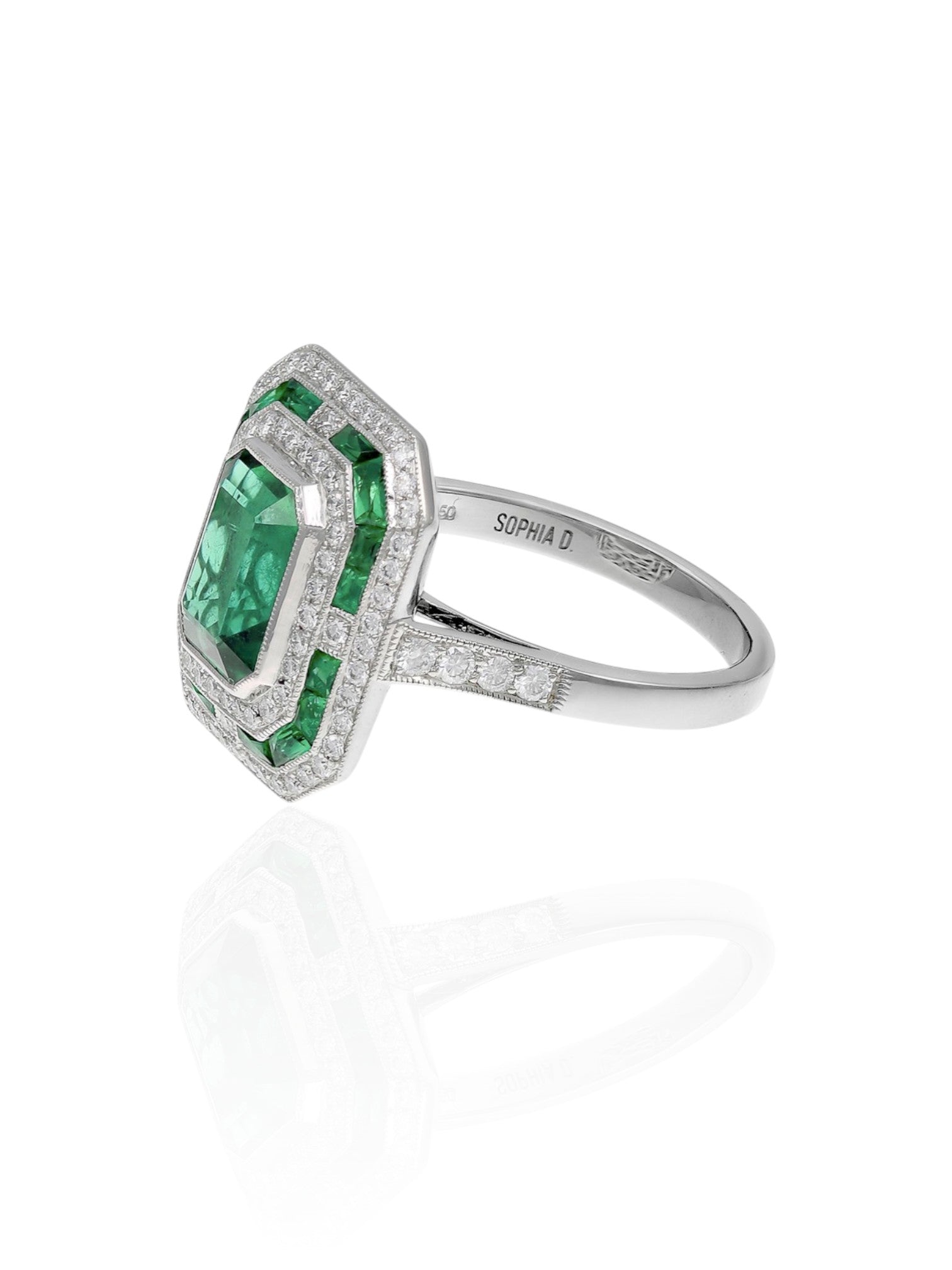 Sophia D Art Deco Emerald and Diamond Ring Platinum