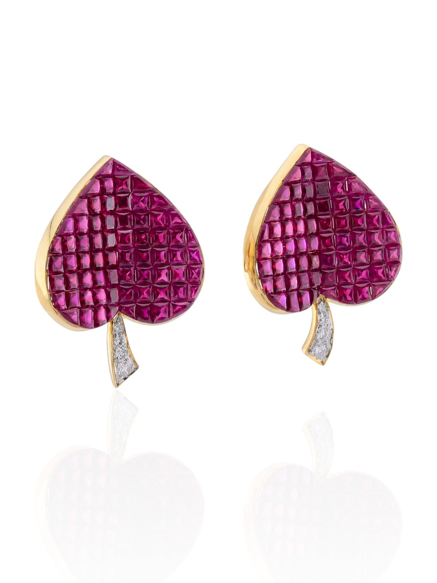 Sophia D Invisible-Set Ruby & Diamond Earrings in 18K Yellow Gold