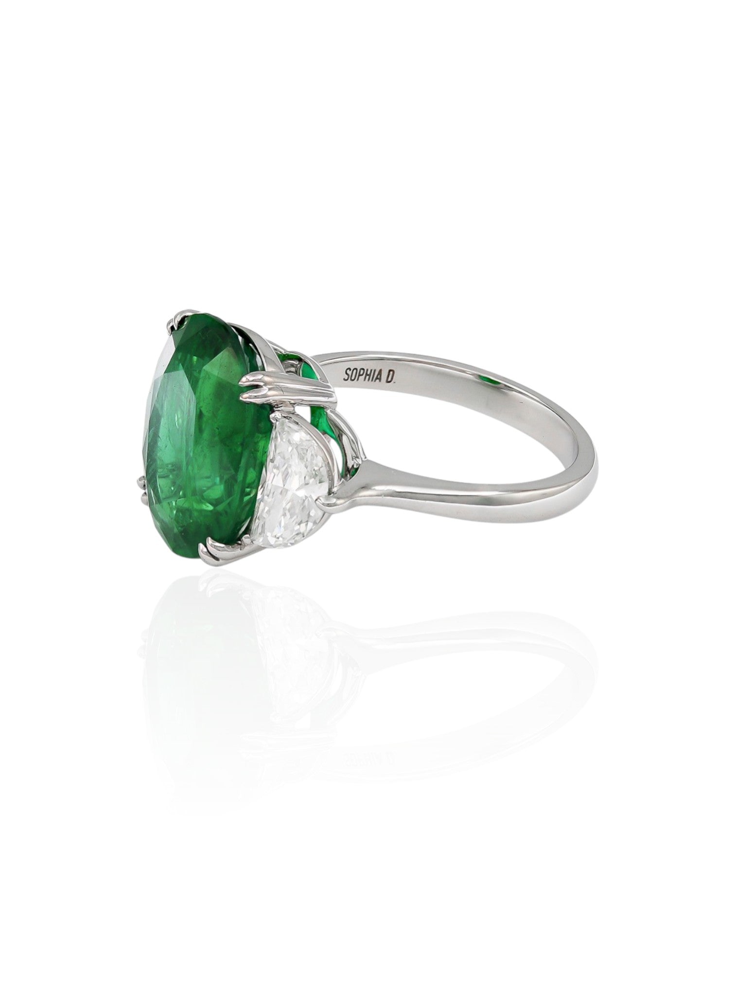 Sophia D Zambian Emerald and Diamond Three Stone Ring Platinum