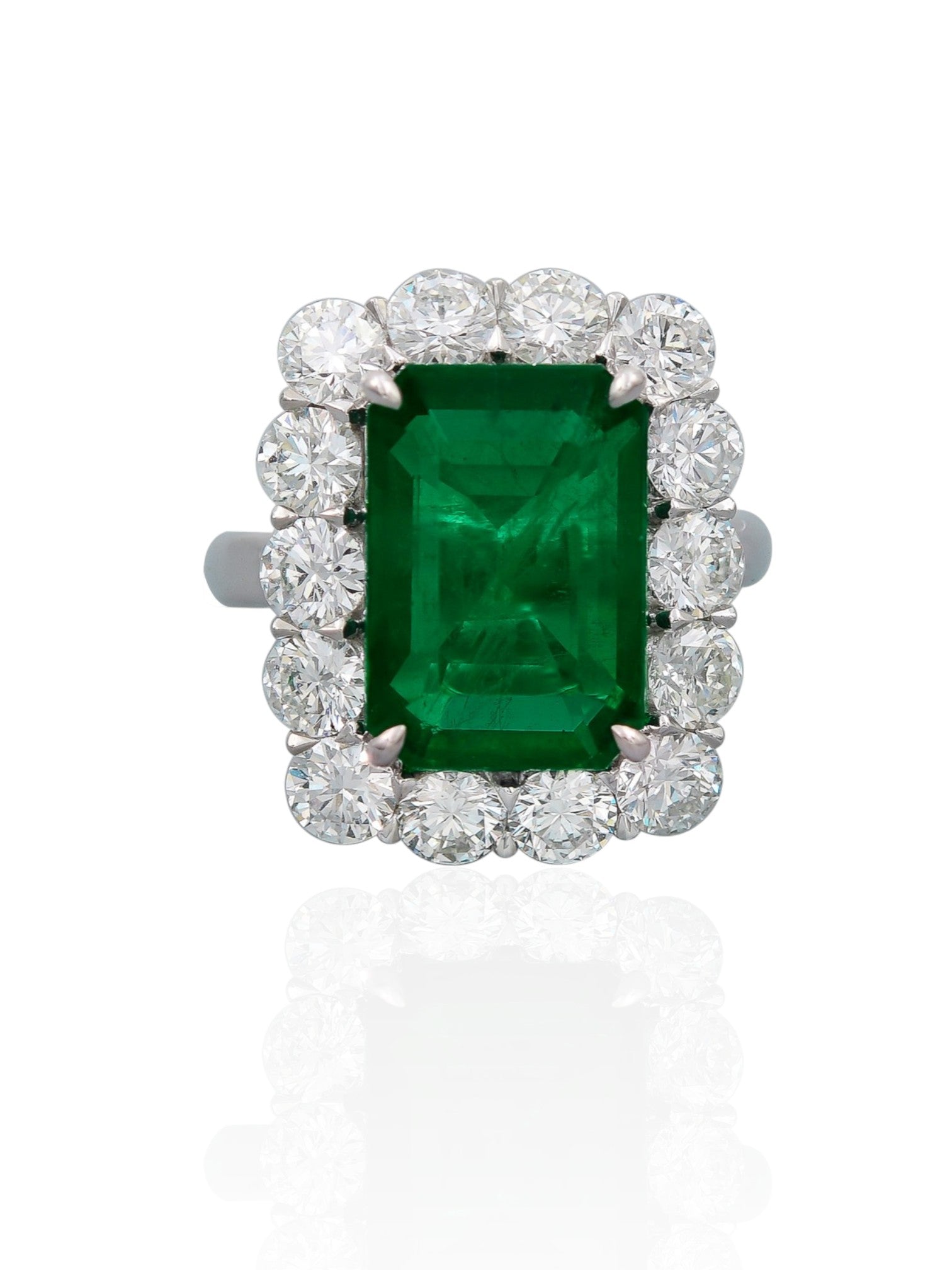 Sophia D Emerald and Diamond Halo Ring Platinum
