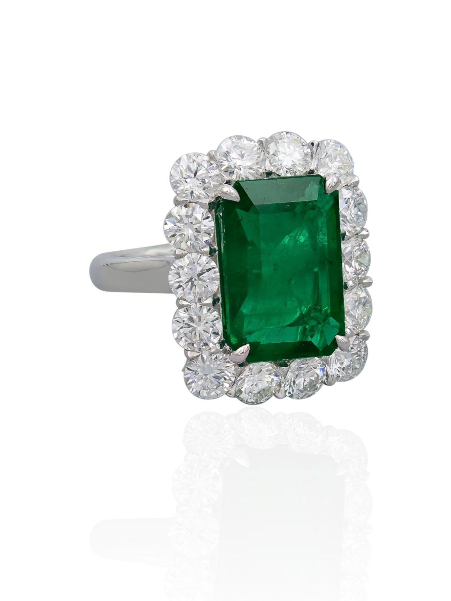 Sophia D Emerald and Diamond Halo Ring Platinum