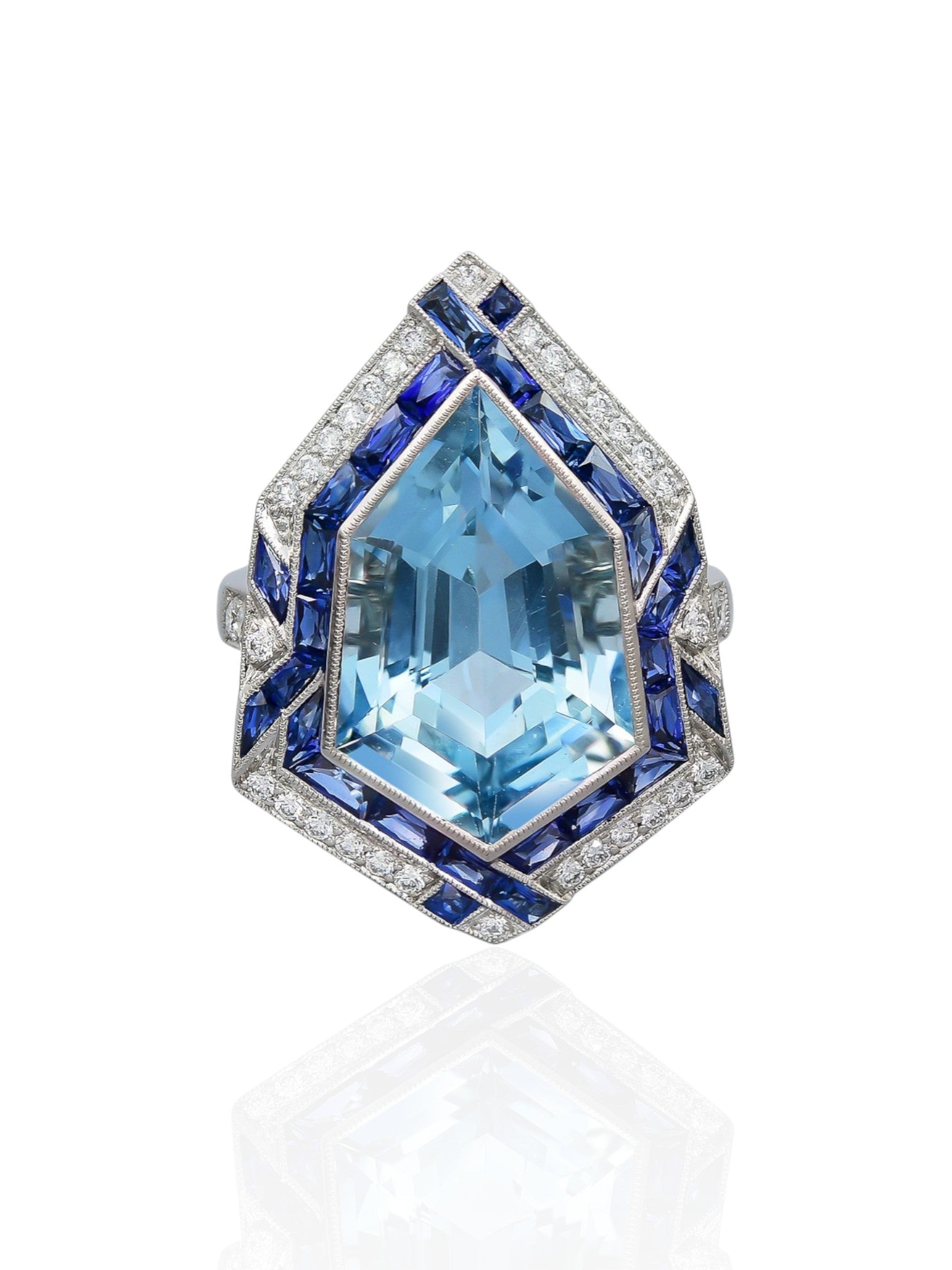 Sophia D Art Deco Aquamarine Sapphire and Diamond Ring Platinum