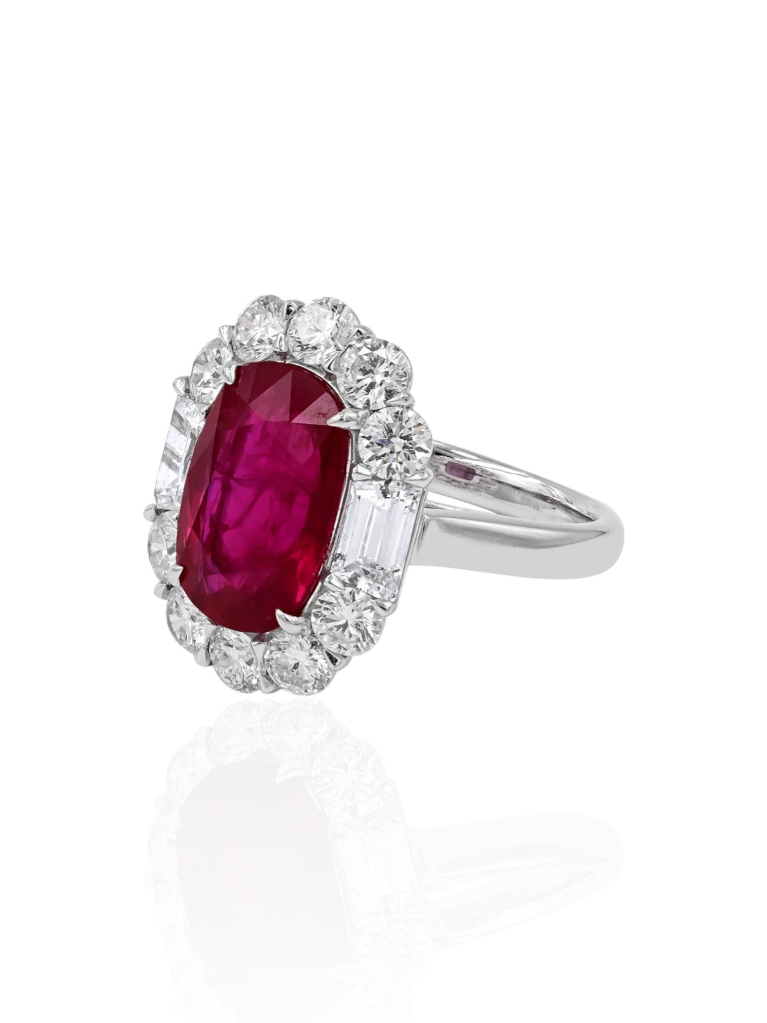 Sophia D Ruby and Diamond Halo Ring Platinum