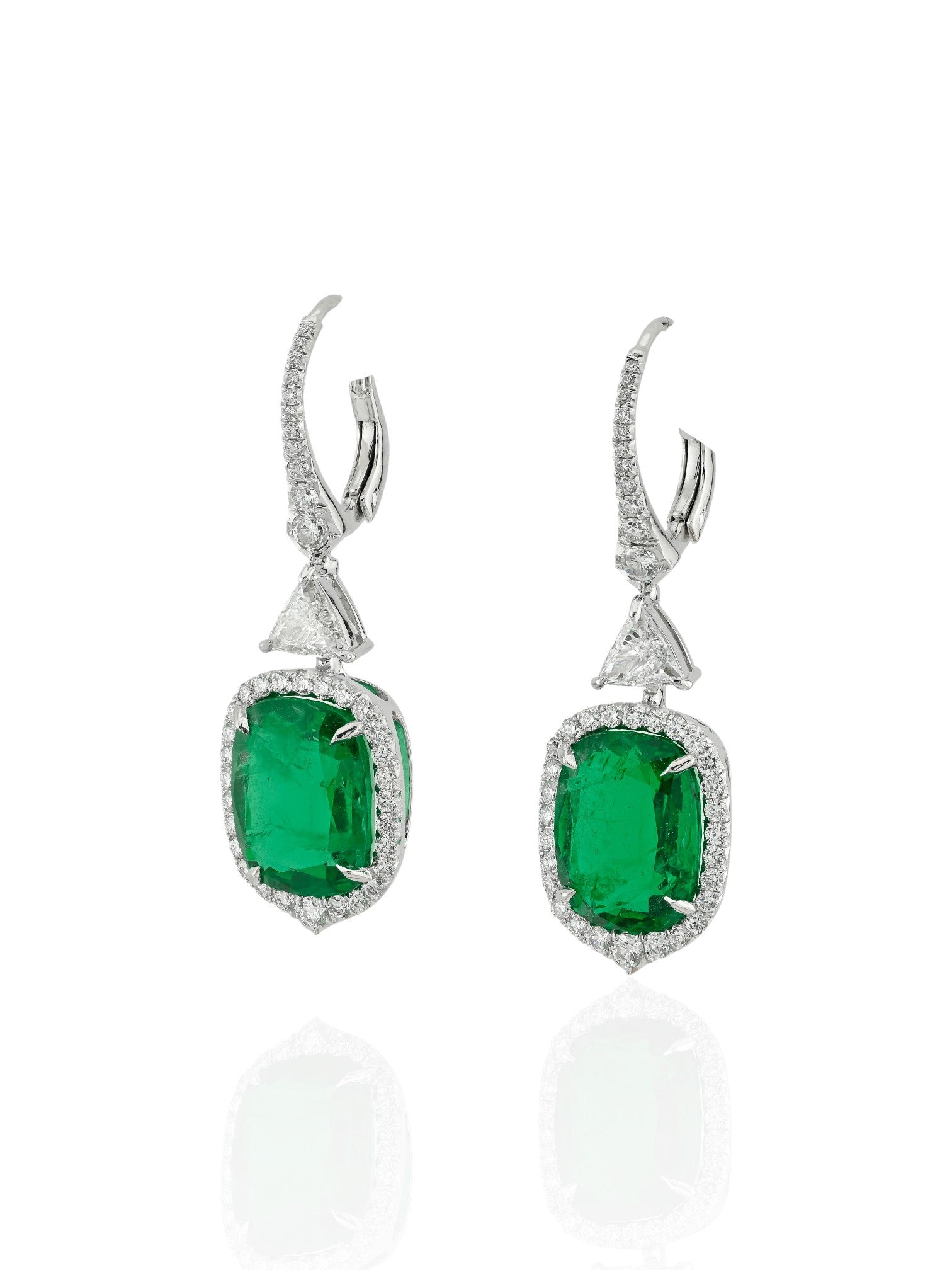 Sophia D Art Deco Emerald and Diamond Drop Earrings Platinum