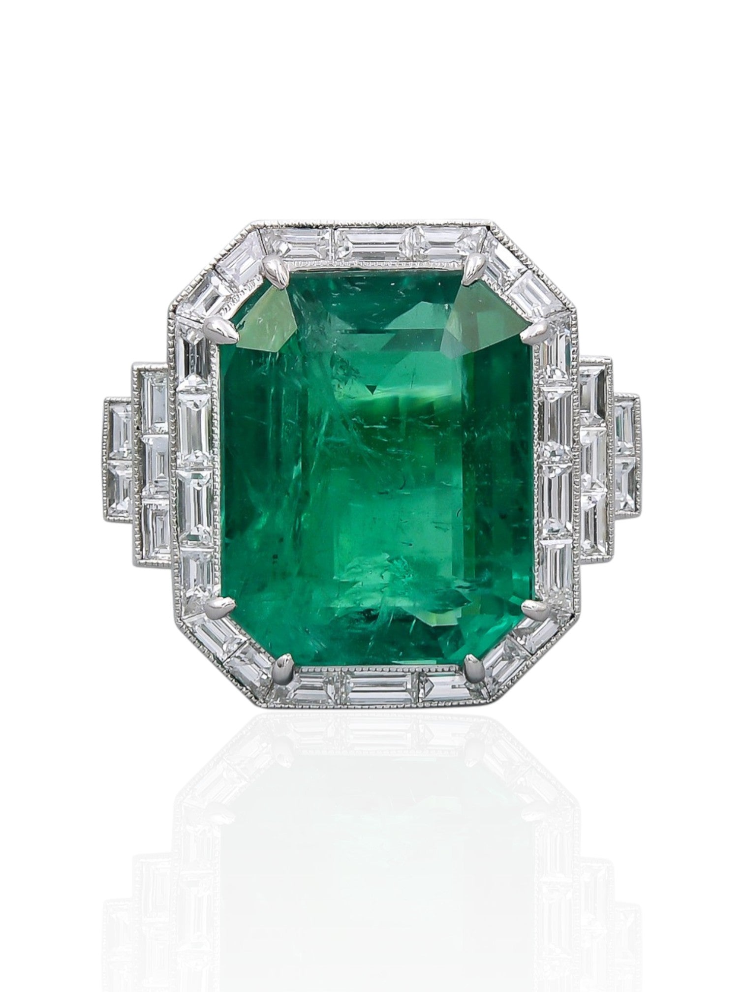 Sophia D Certified 13.24 Carats Emerald and Diamond Ring Platinum