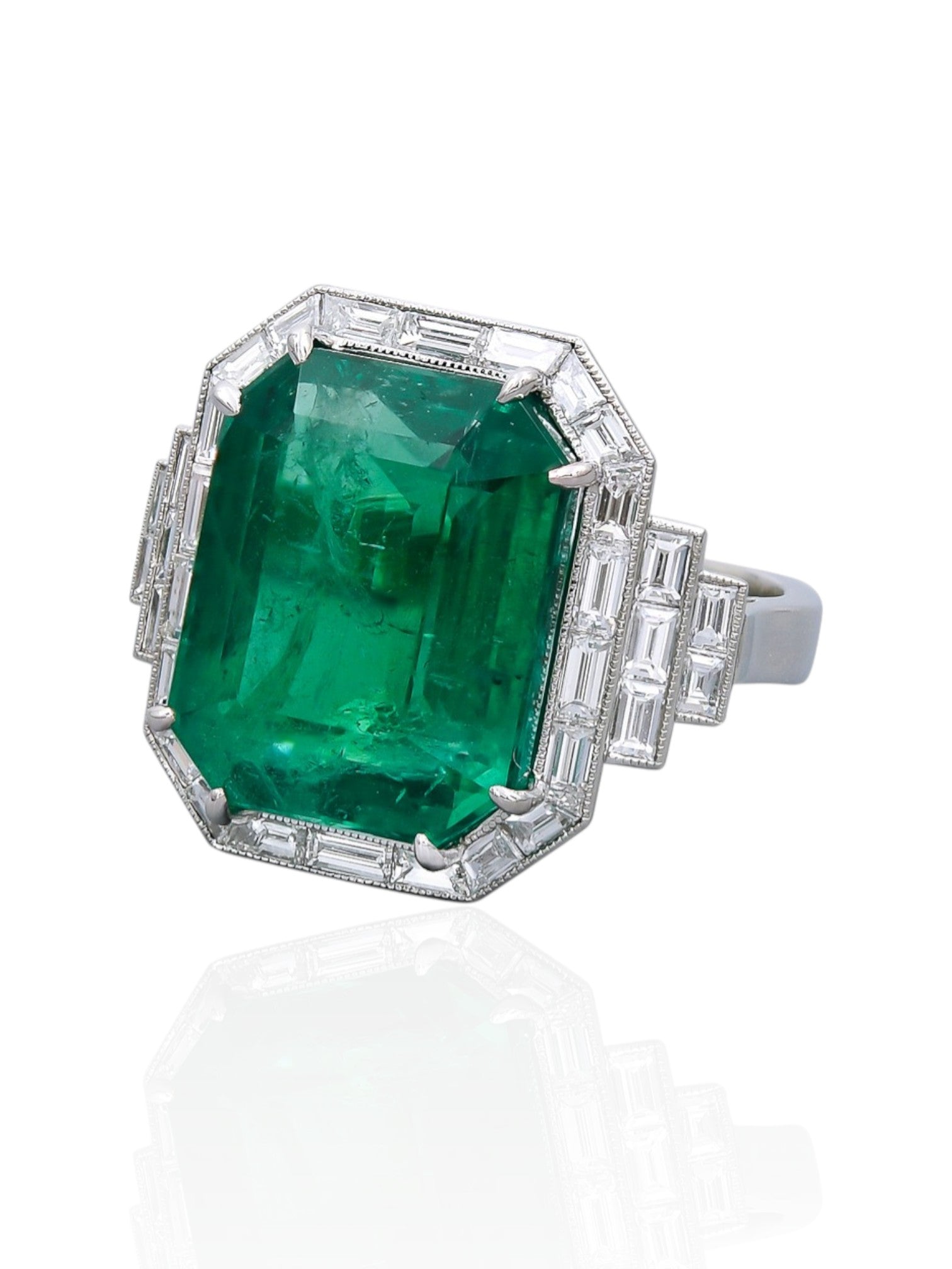 Sophia D Certified 13.24 Carats Emerald and Diamond Ring Platinum