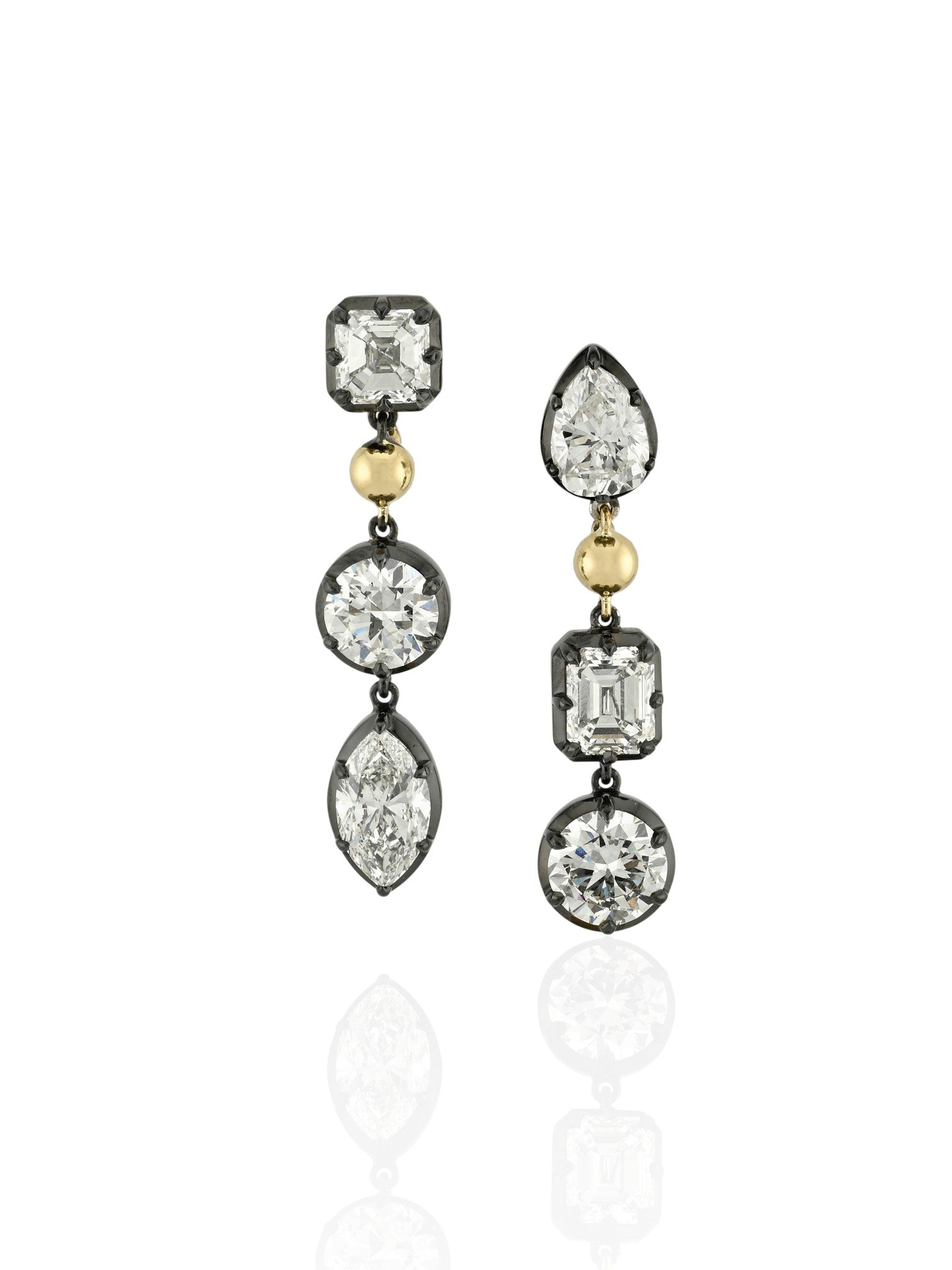 Sophia D Mixed Shape Diamond Drop Earrings Platinum and 18K Yellow Gold