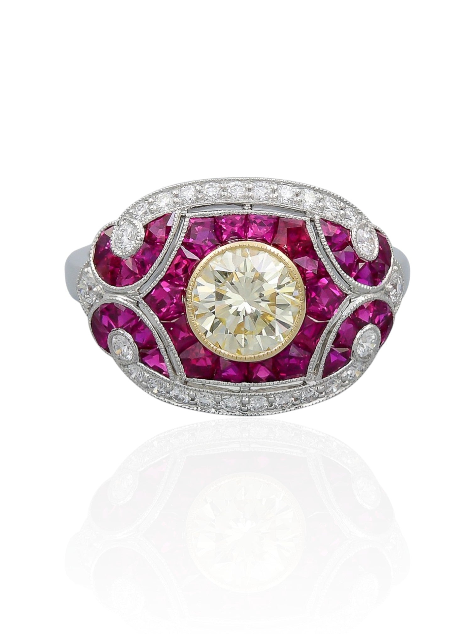 Sophia D Yellow Diamond Ruby and Diamond Ring Platinum and 18K Yellow Gold