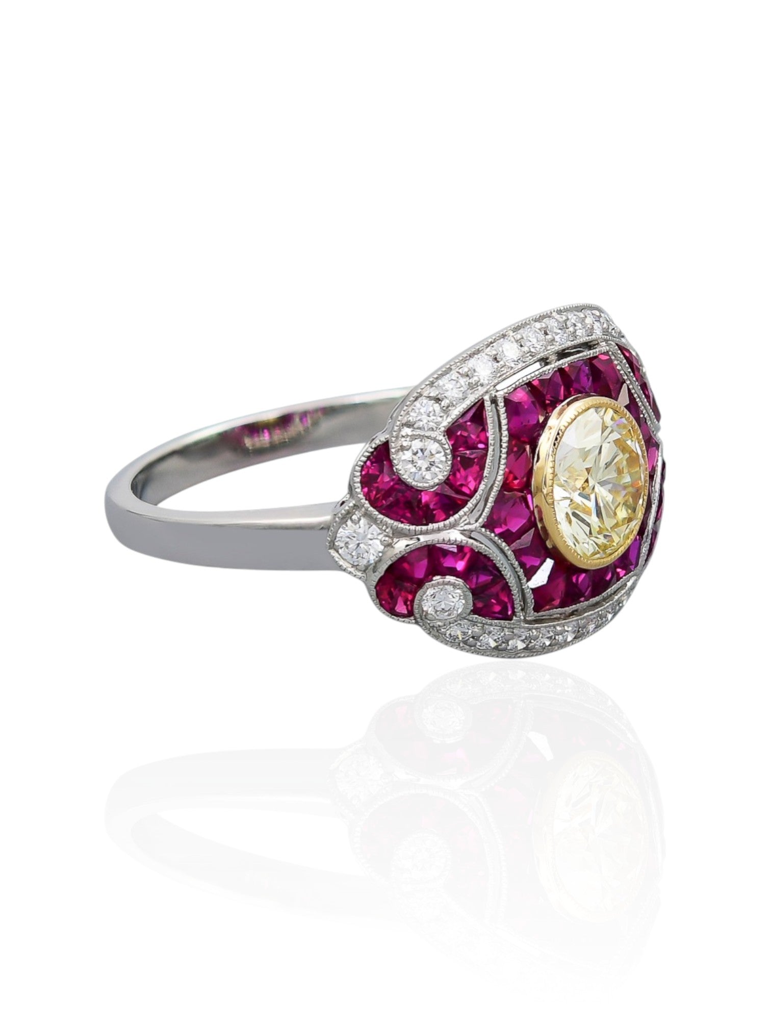 Sophia D Yellow Diamond Ruby and Diamond Ring Platinum and 18K Yellow Gold