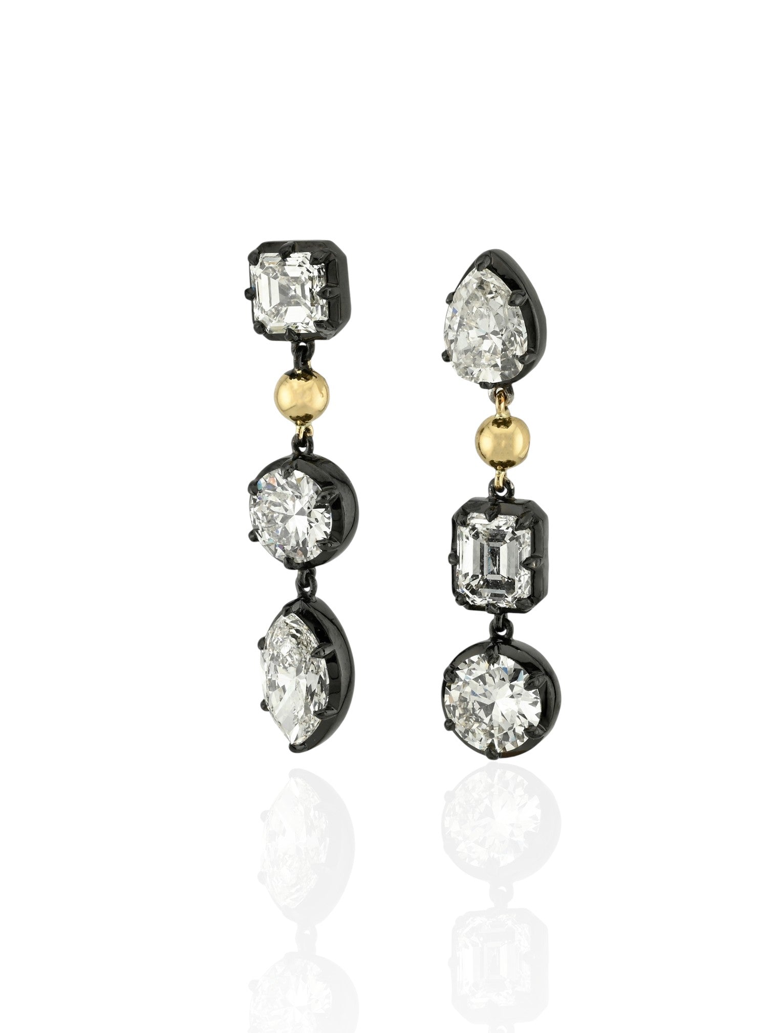 Sophia D Mixed Shape Diamond Drop Earrings Platinum and 18K Yellow Gold