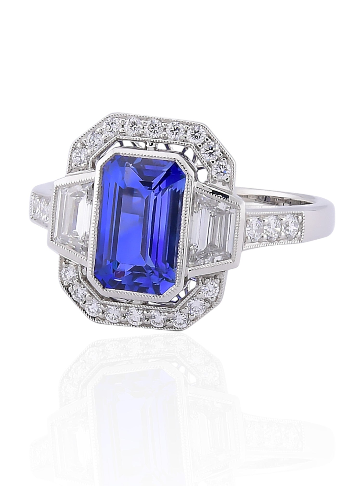 Sophia D Art Deco Sapphire & Diamond Mosaic Ring in Platinum