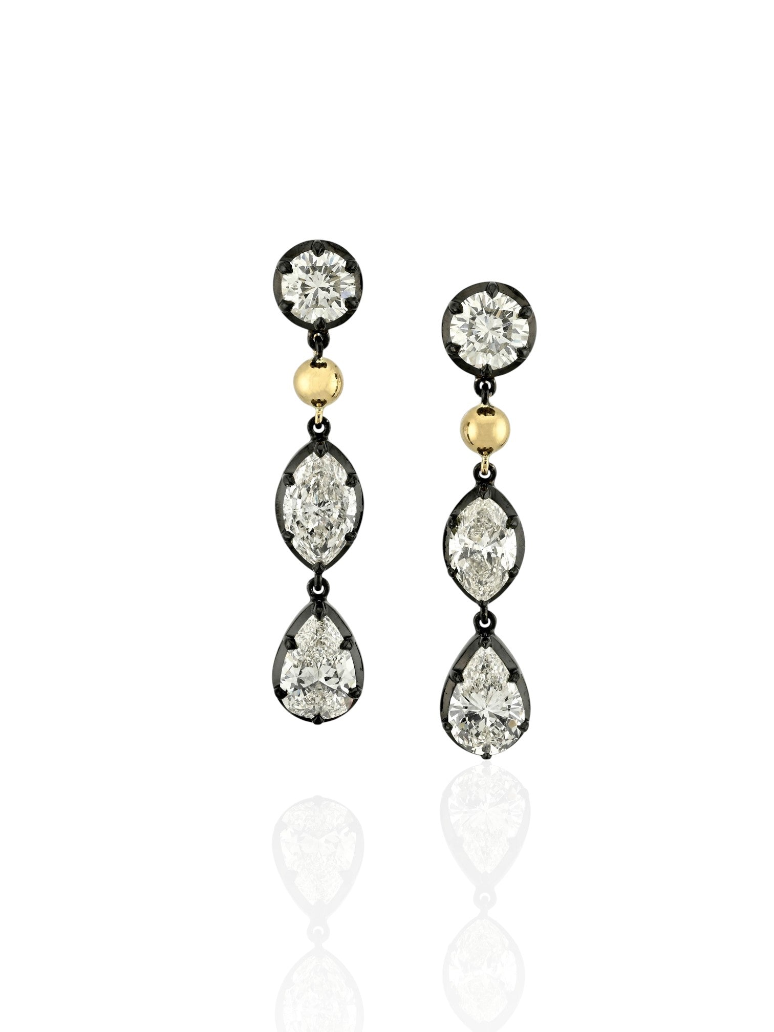 Sophia D Mixed Shape Diamond Drop Earrings Platinum and 18K Yellow Gold