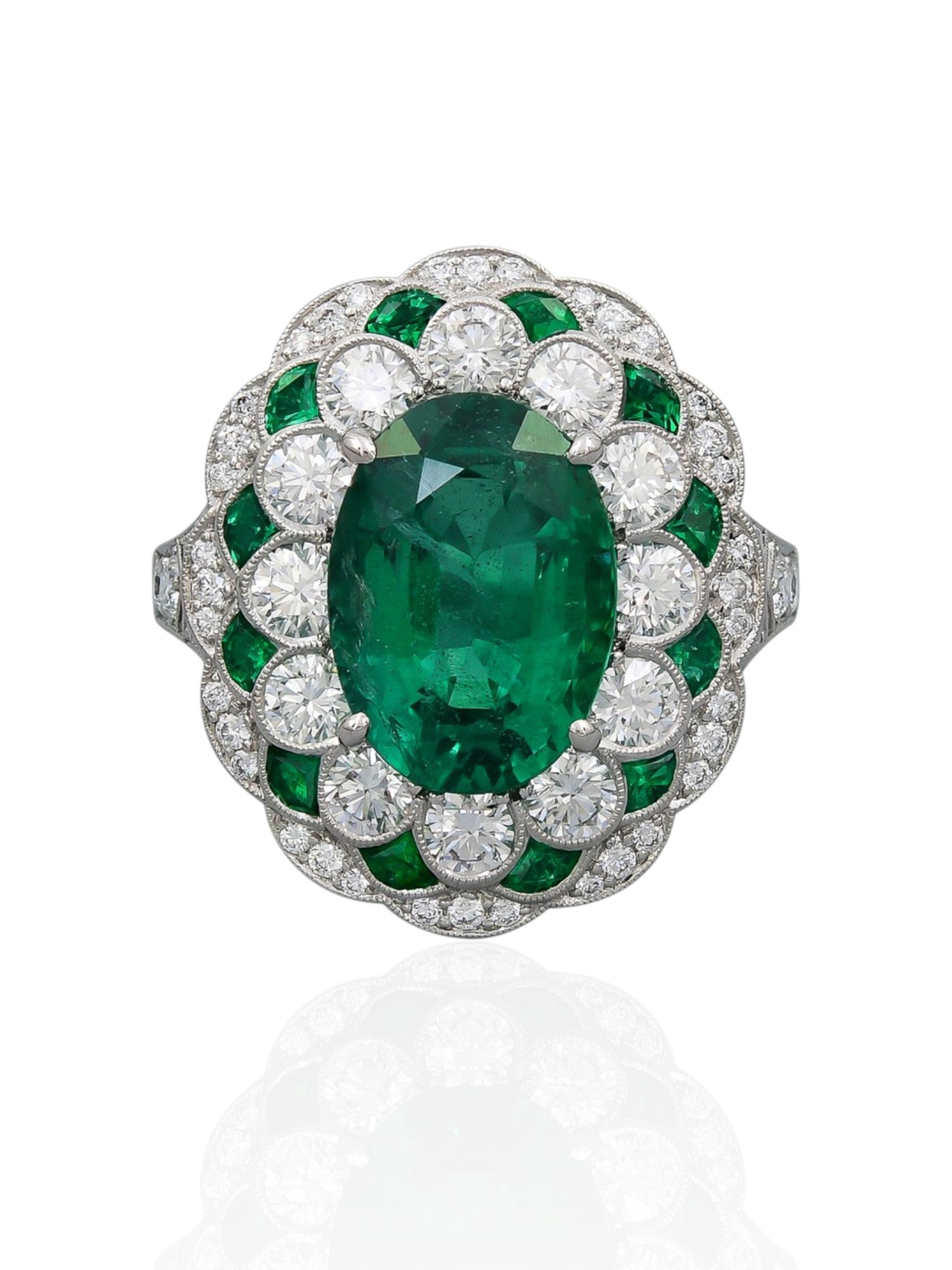 Sophia D Emerald and Diamond Cluster Ring Platinum