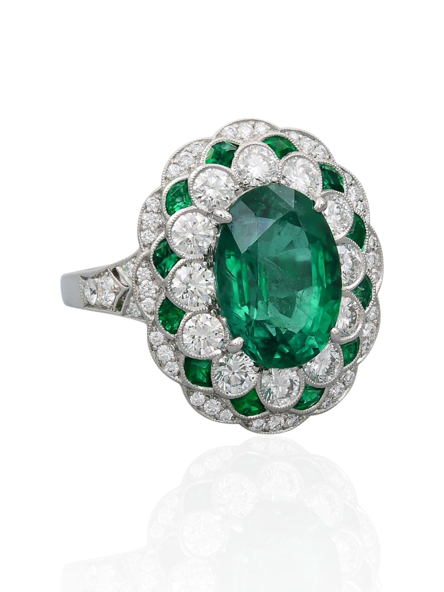Sophia D Emerald and Diamond Cluster Ring Platinum