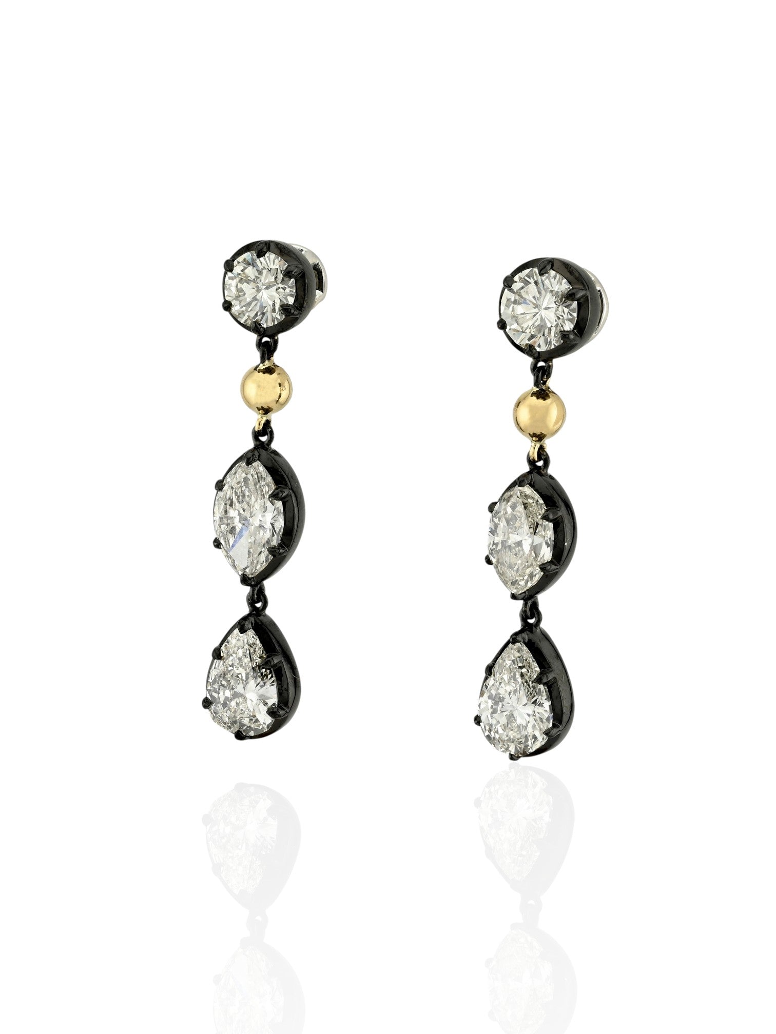 Sophia D Mixed Shape Diamond Drop Earrings Platinum and 18K Yellow Gold