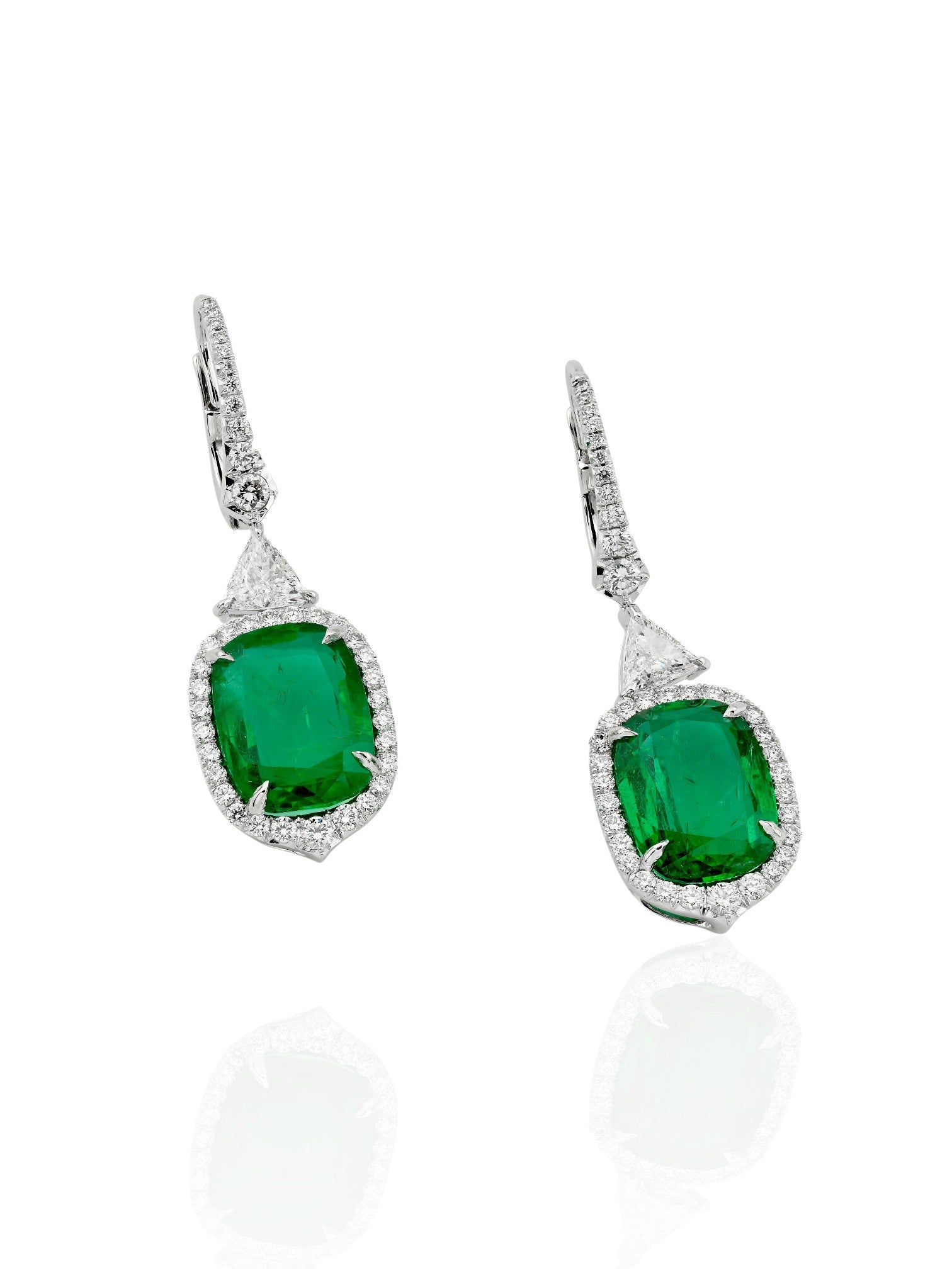 Sophia D Art Deco Emerald and Diamond Drop Earrings Platinum