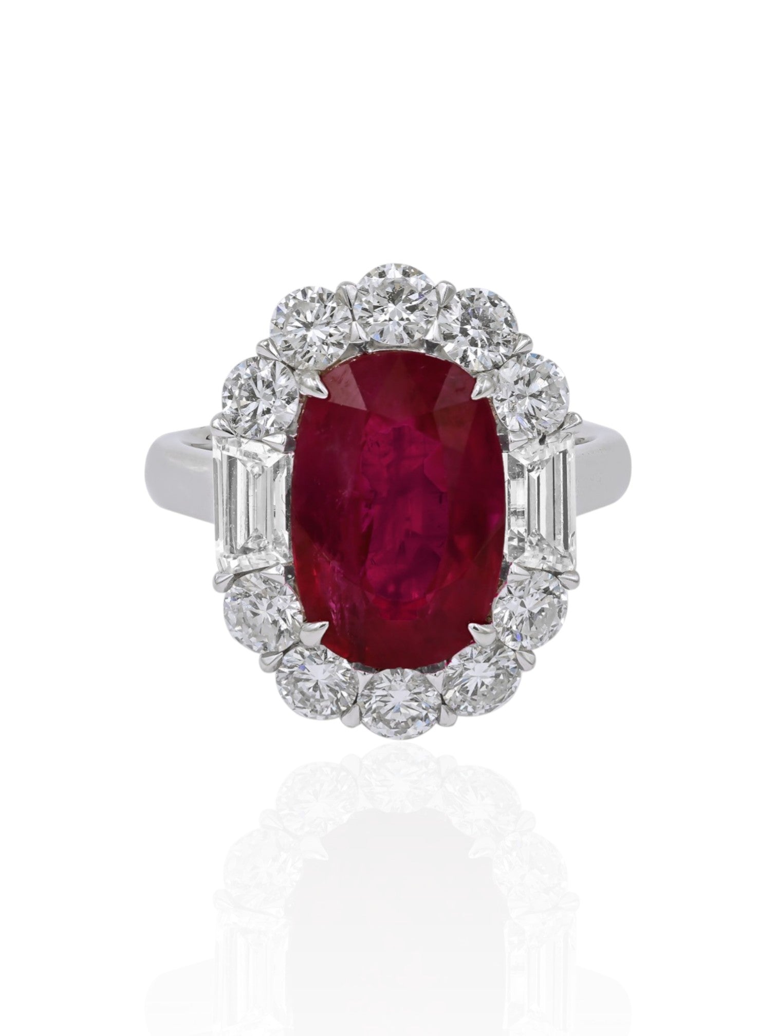 Sophia D Ruby and Diamond Halo Ring Platinum