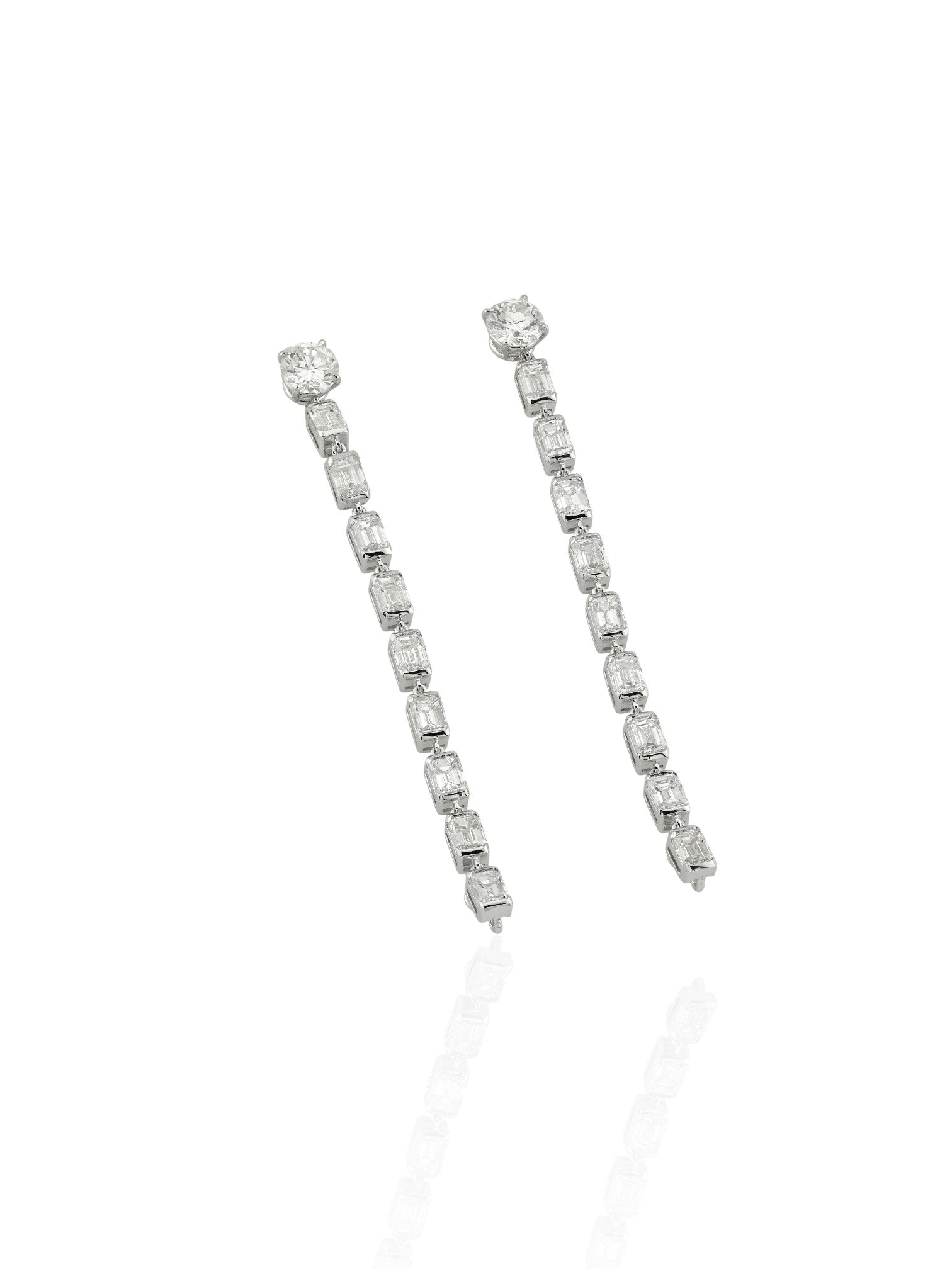 Sophia D Emerald Cut Diamond Line Earrings Platinum