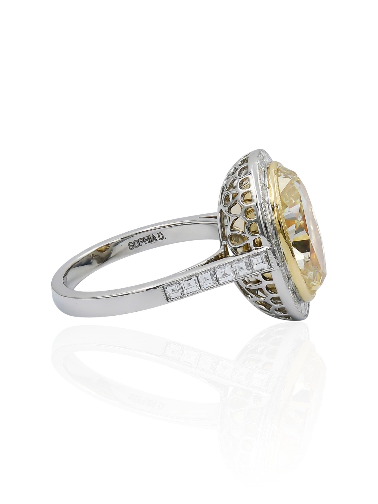 Sophia D Fancy Yellow Diamond Ring Platinum and 18K Yellow Gold