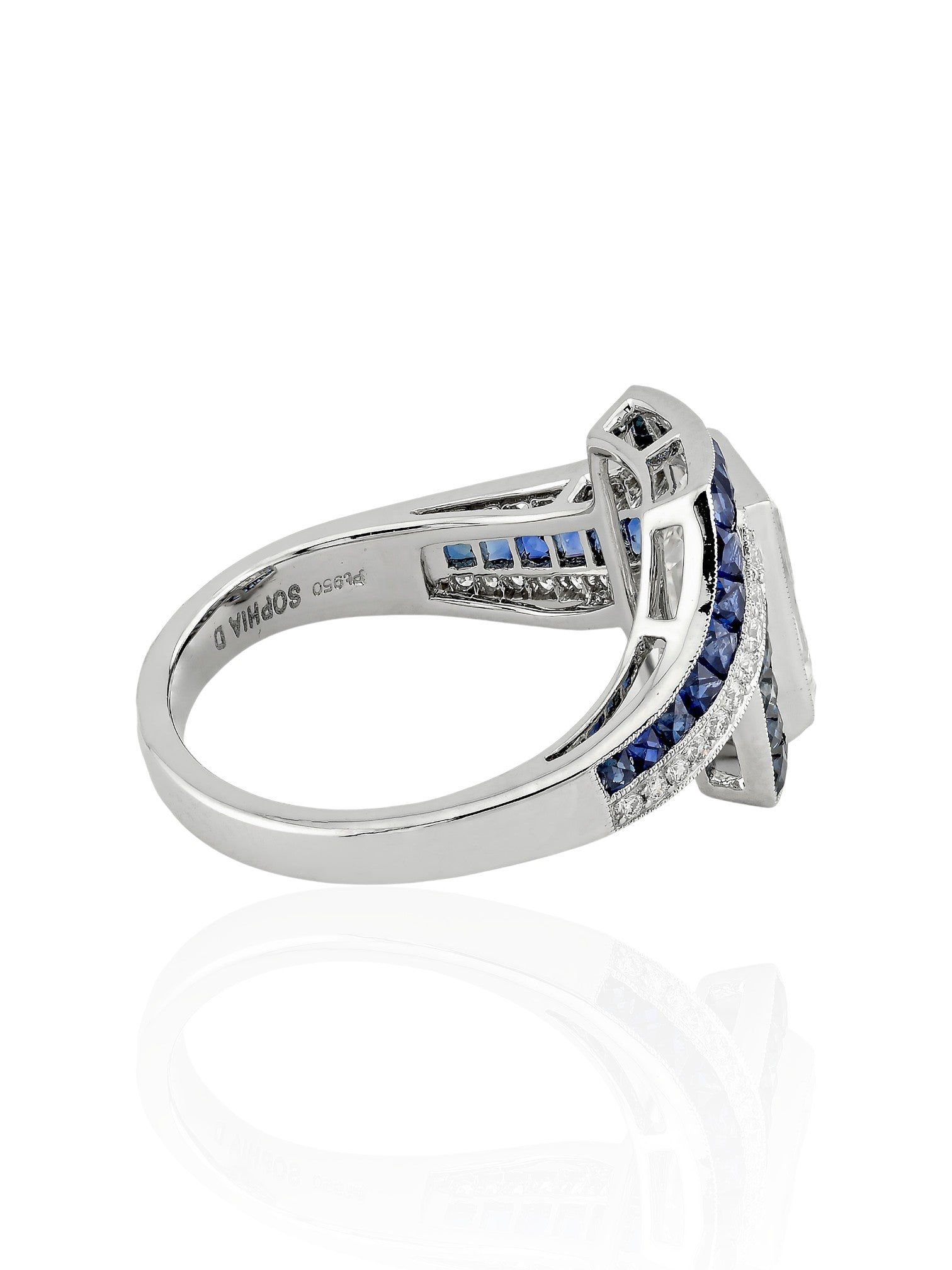 Sophia D Art Deco Diamond and Sapphire Ring Platinum