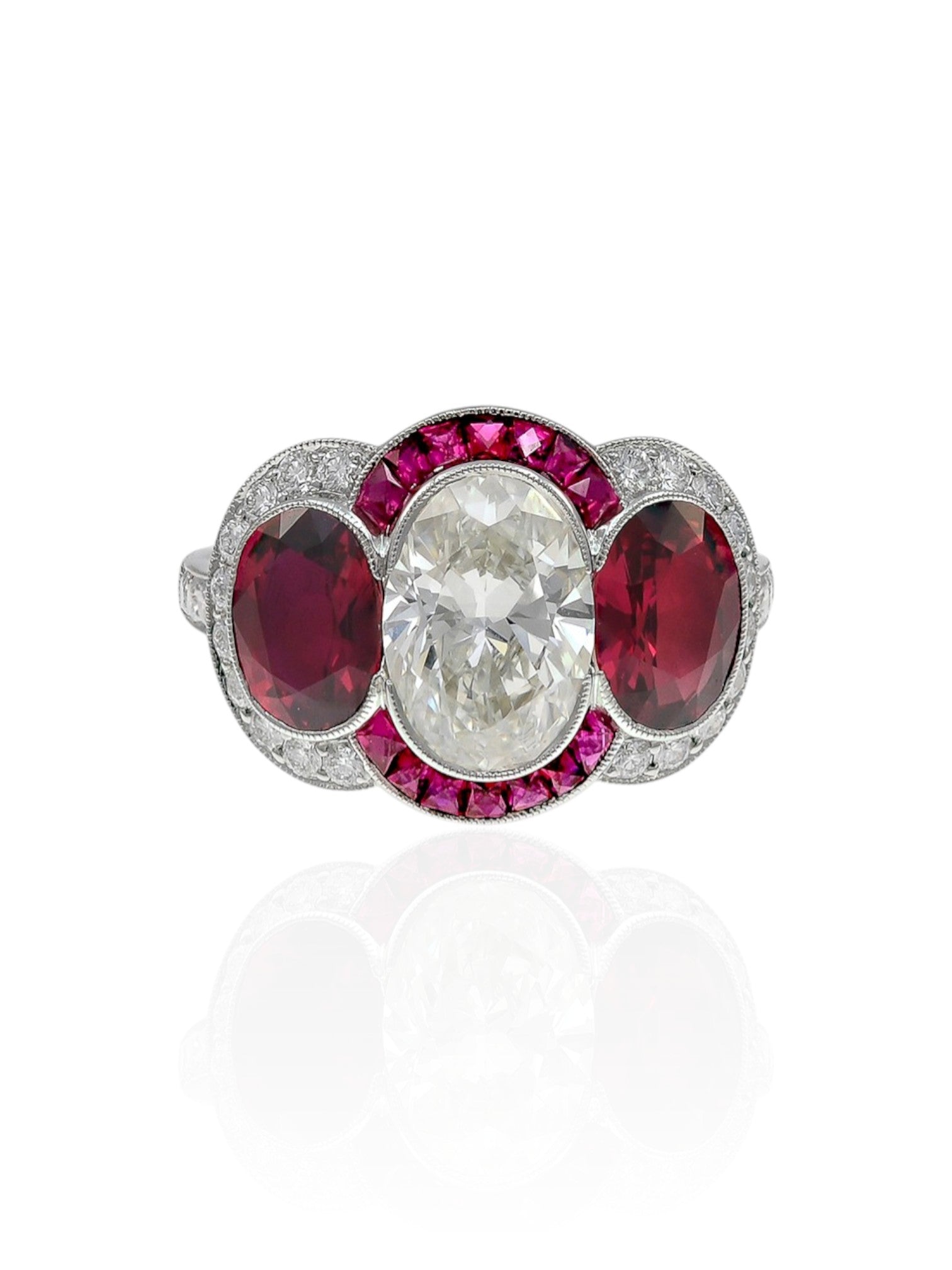 Sophia D Diamond and Ruby Three Stone Ring Platinum