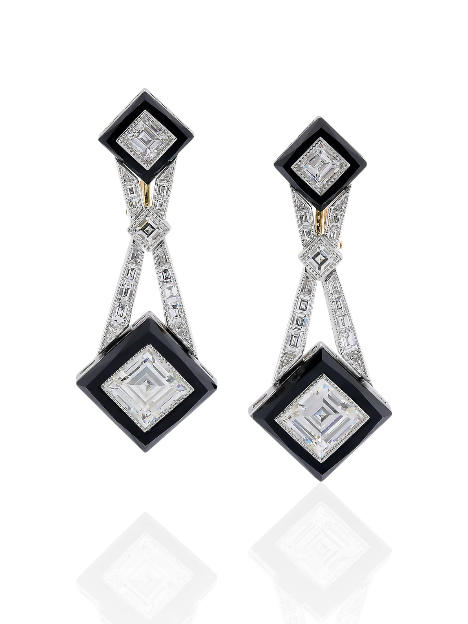 Sophia D Art Deco Onyx & Diamond Drop Earrings in Platinum and 18K Yellow Gold