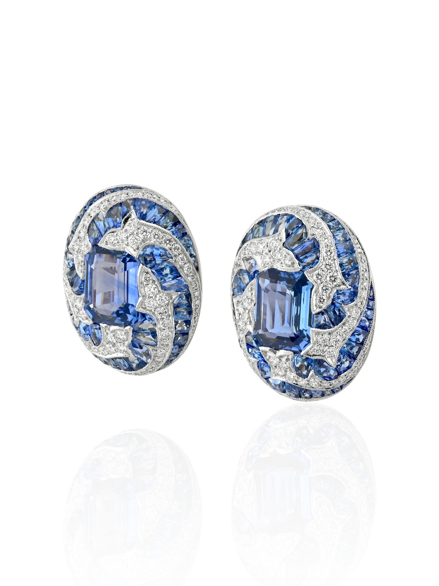 Sophia D Sapphire and Diamond Statement Earrings Platinum and 18K Yellow Gold