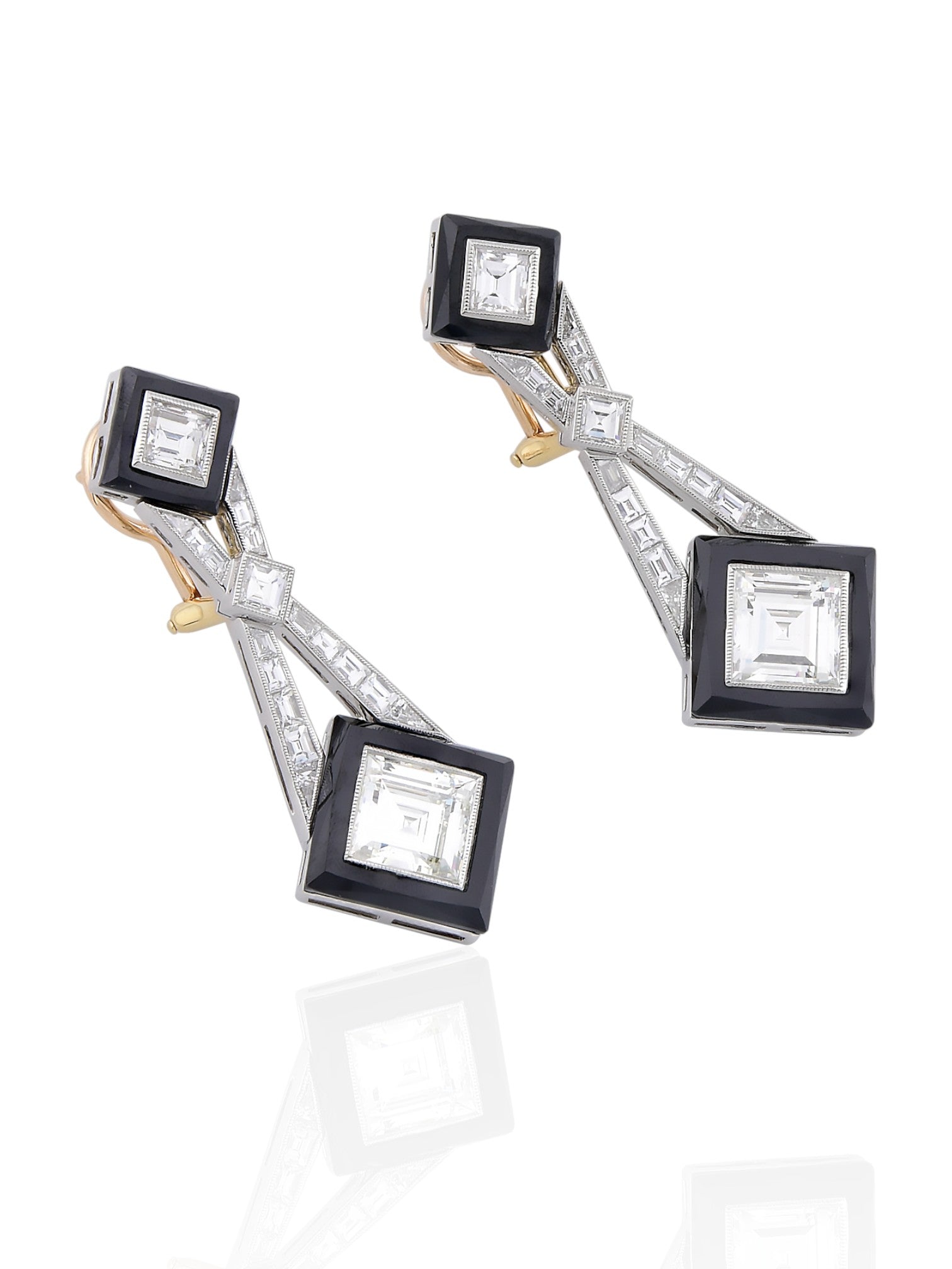 Sophia D Art Deco Onyx & Diamond Drop Earrings in Platinum and 18K Yellow Gold