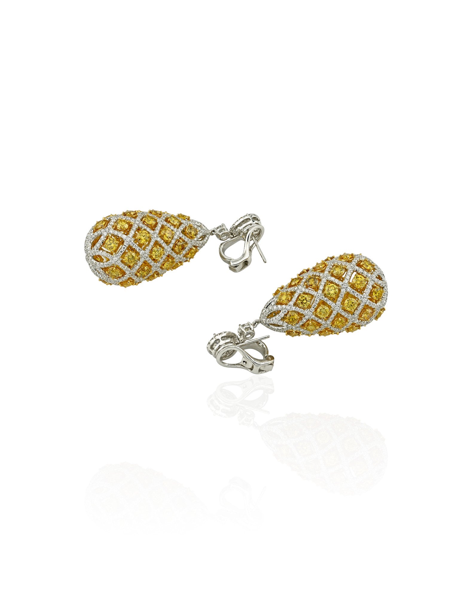 Sophia D Art Deco Yellow and White Diamond Drop Earrings Platinum and 18K Yellow Gold