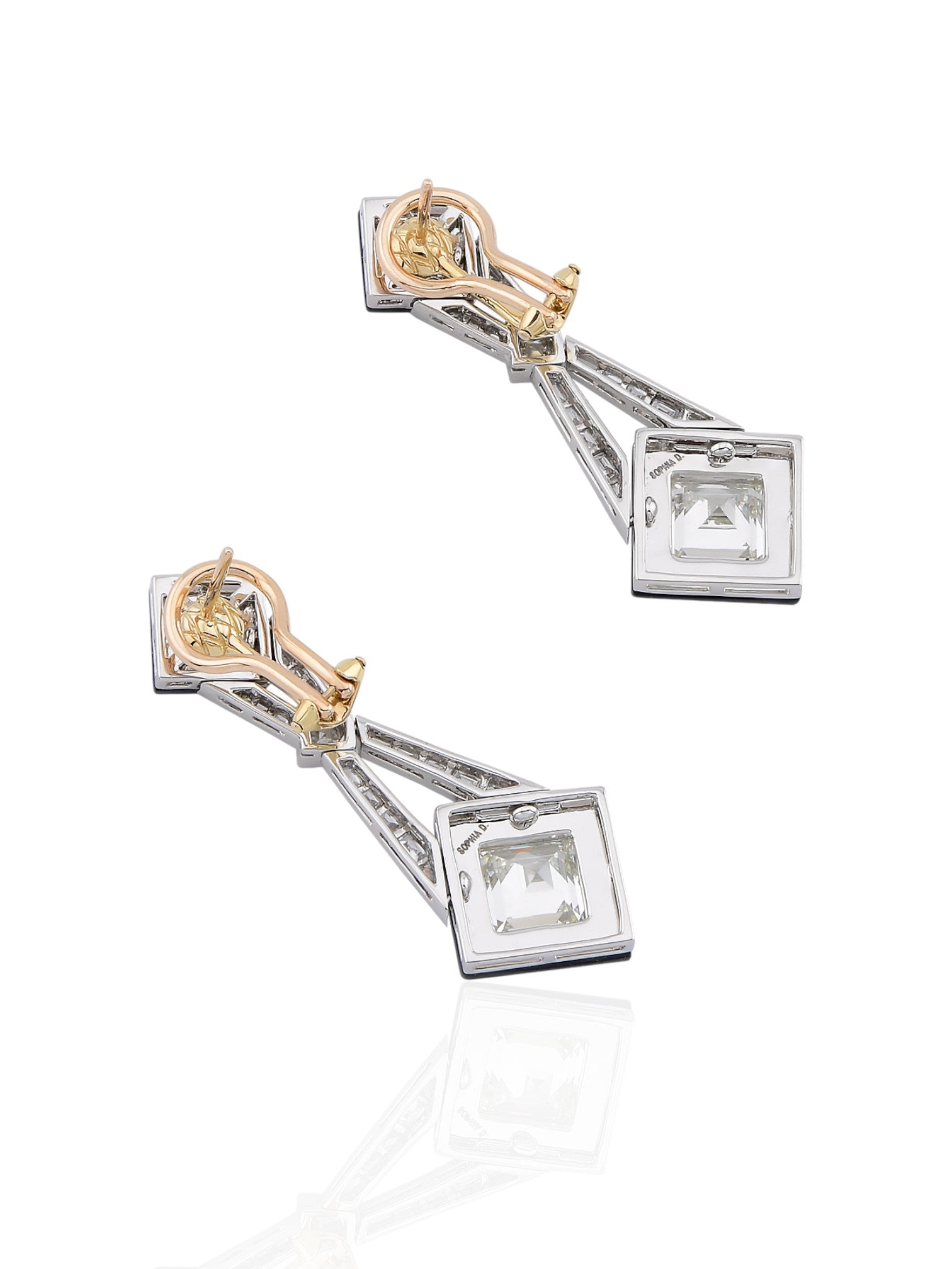 Sophia D Art Deco Onyx & Diamond Drop Earrings in Platinum and 18K Yellow Gold