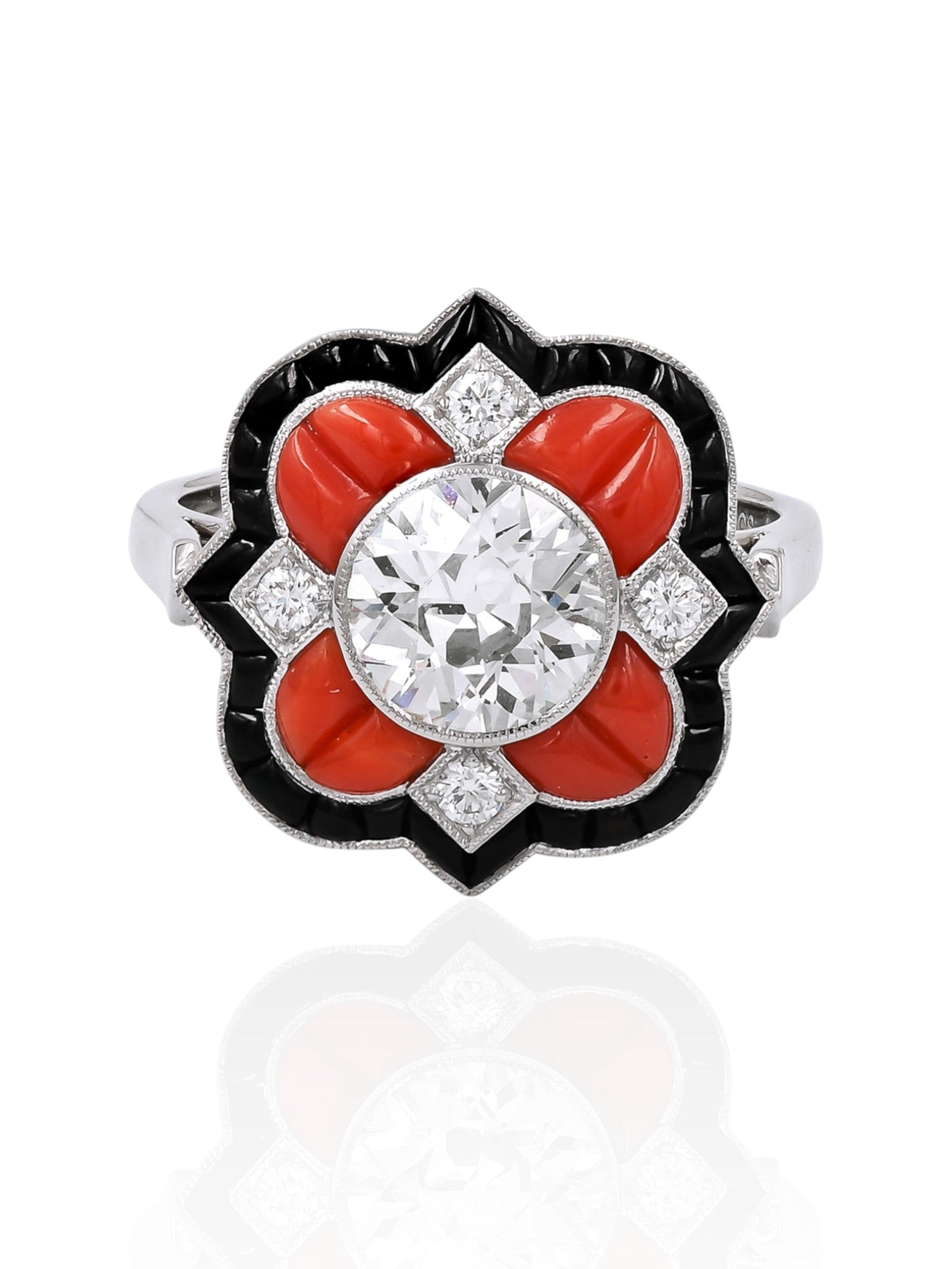 Sophia D Diamond, Coral Onyx and Diamond Ring Platinum