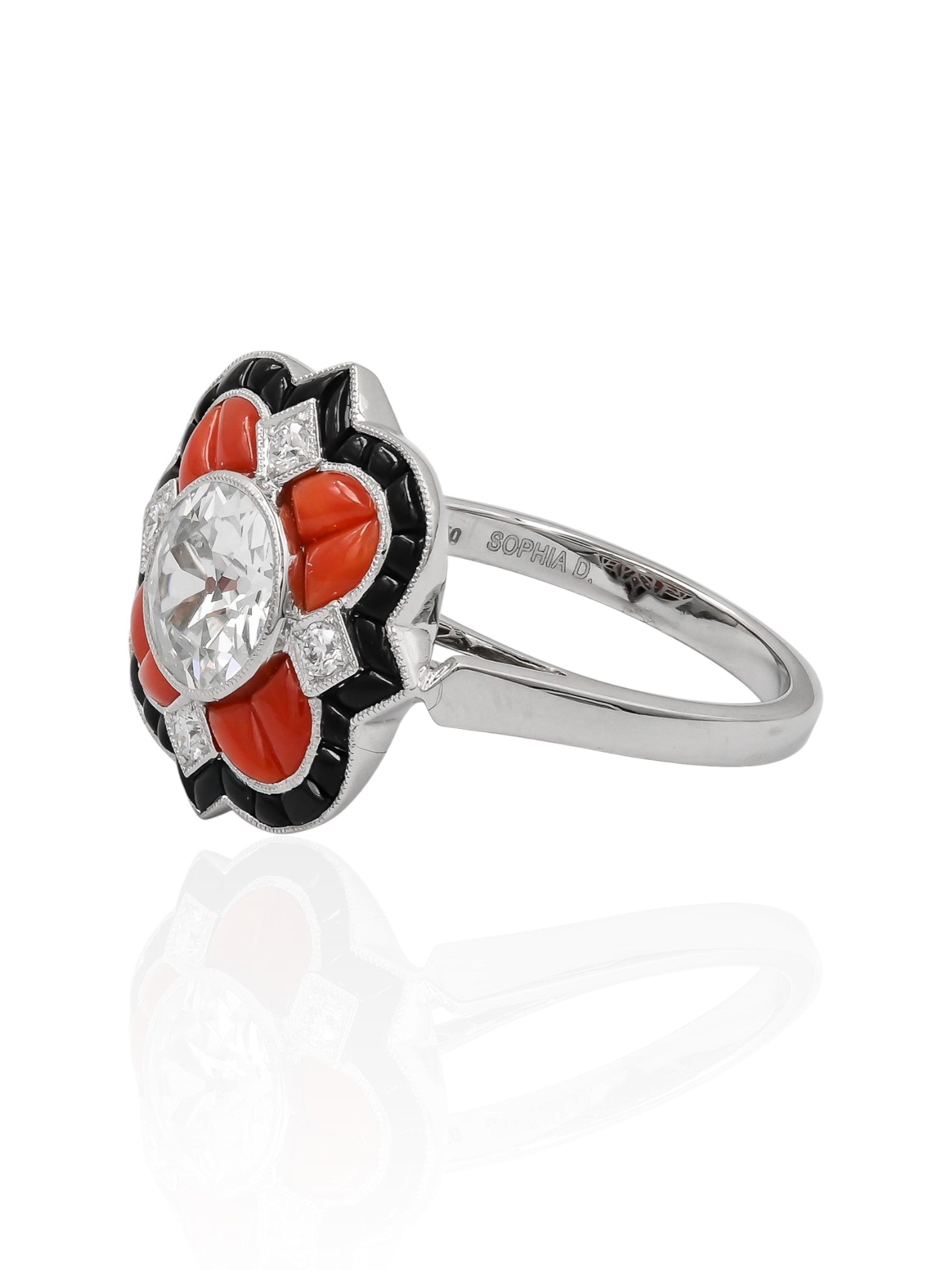 Sophia D Diamond, Coral Onyx and Diamond Ring Platinum