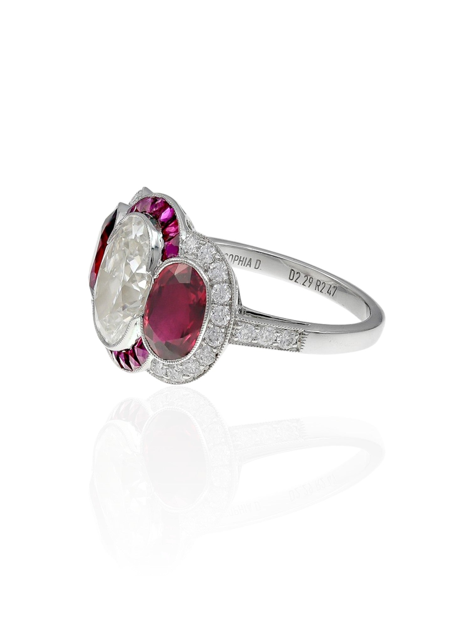 Sophia D Diamond and Ruby Three Stone Ring Platinum