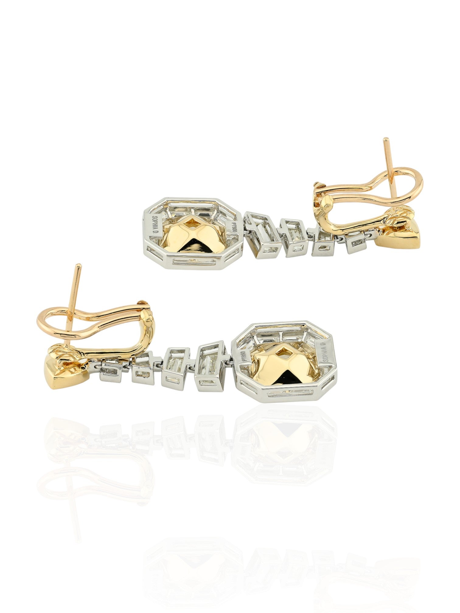 Sophia D Art Deco Yellow Diamond Drop Earrings in Platinum and 18K Yellow Gold