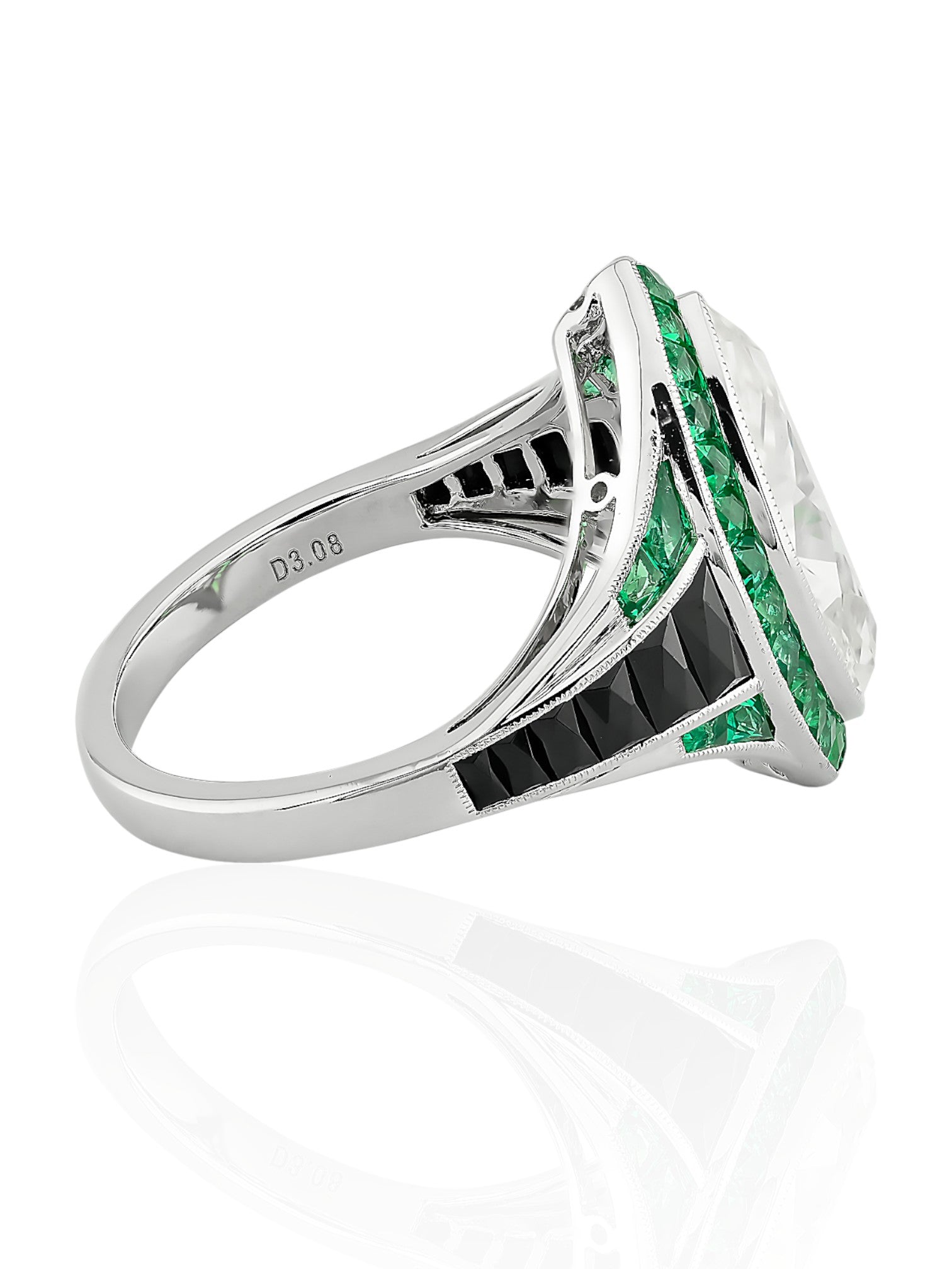 Sophia D Art Deco Marquise Diamond, Emerald, and Onyx Ring in Platinum