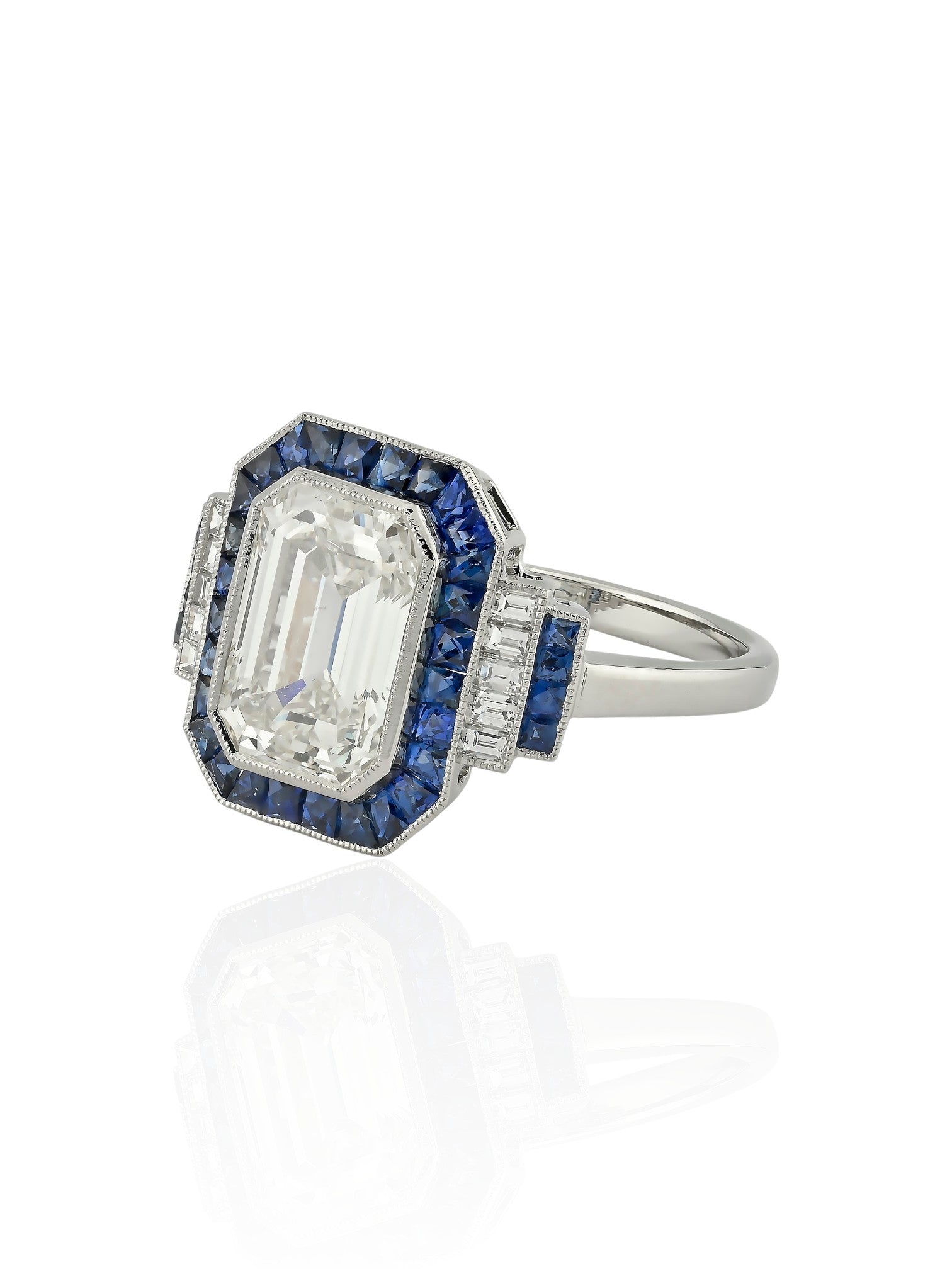 Sophia D Art Deco Mosaic Sapphire and Diamond Ring Platinum
