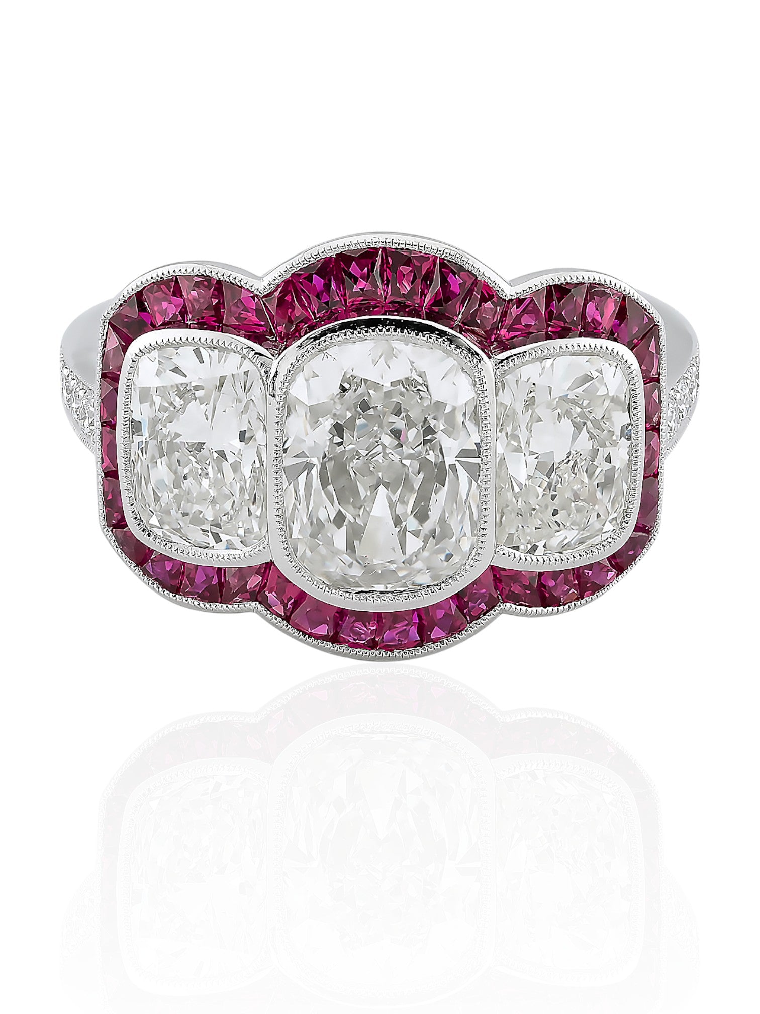 Sophia D Art Deco Ruby and Diamond Three-Stone Platinum Ring