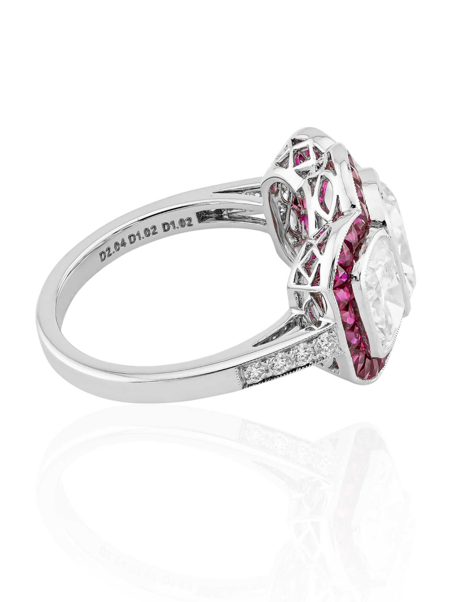 Sophia D Art Deco Ruby and Diamond Three-Stone Platinum Ring