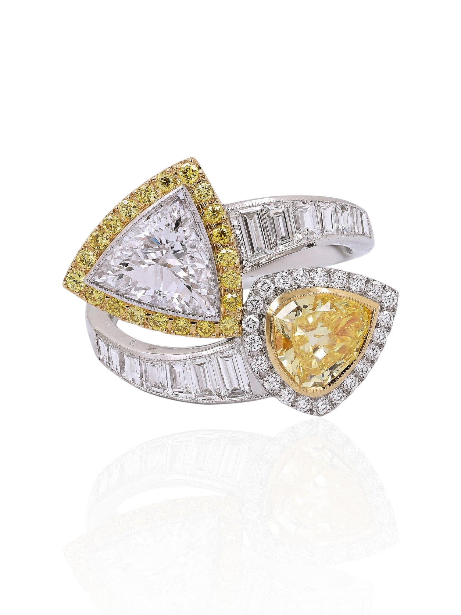 Sophia D Diamond and Yellow Diamond Bypass Ring Platinum and 18K Yellow Gold