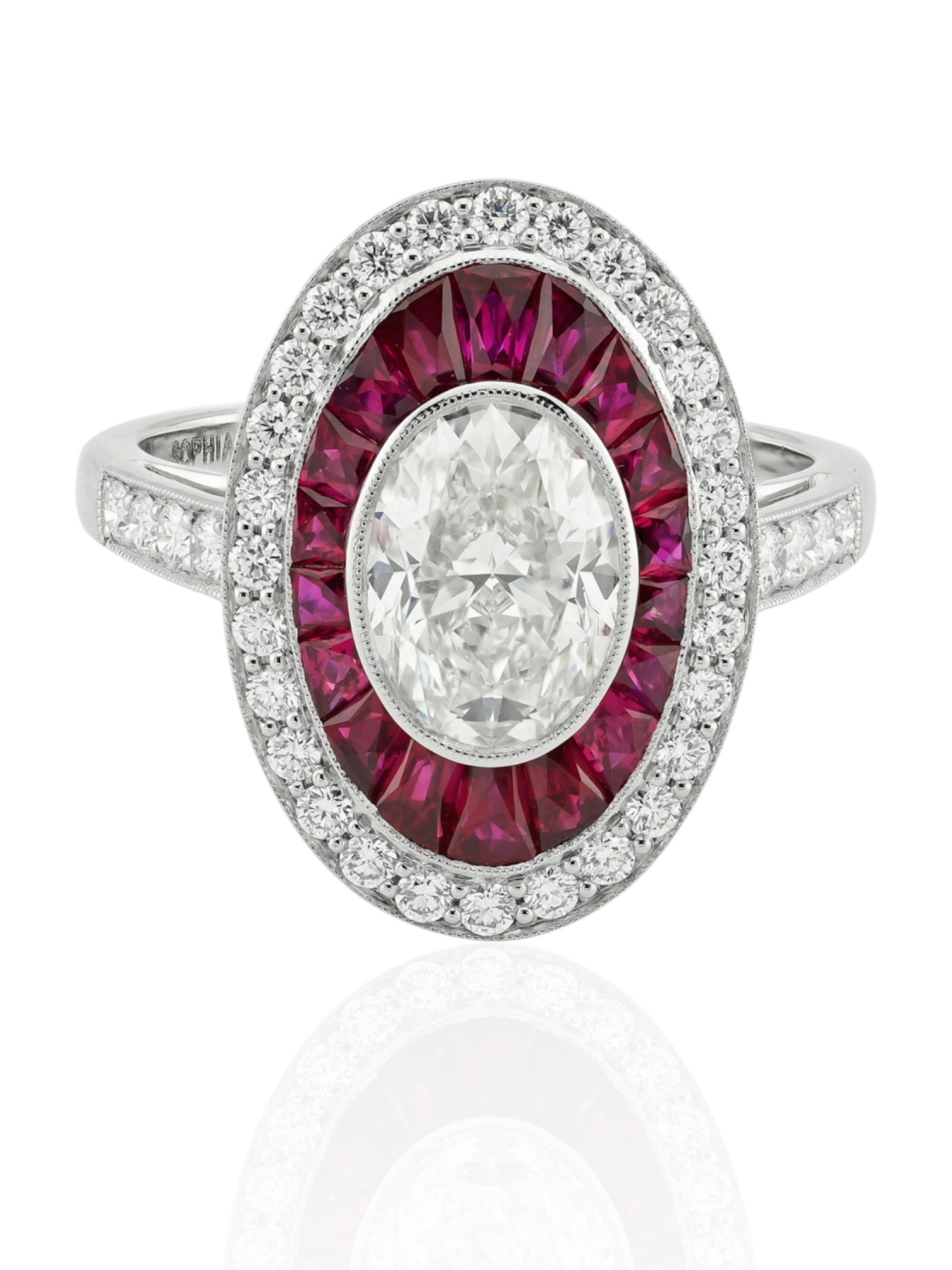 Sophia D Art Deco Ruby and Diamond Oval Platinum Ring