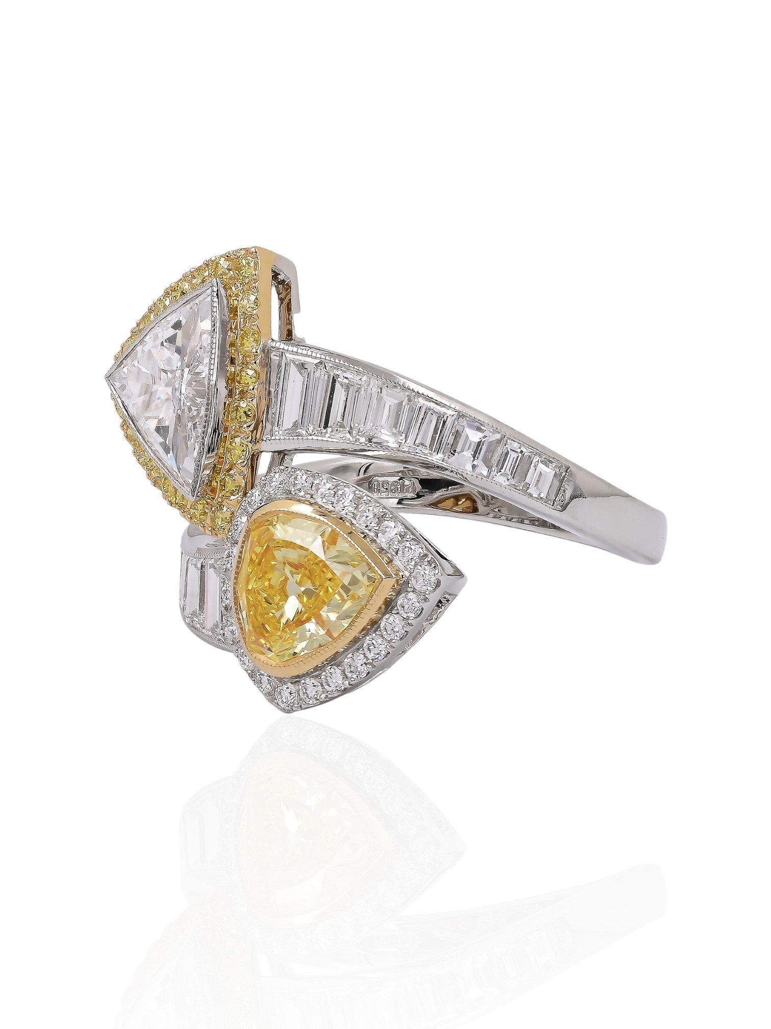 Sophia D Diamond and Yellow Diamond Bypass Ring Platinum and 18K Yellow Gold