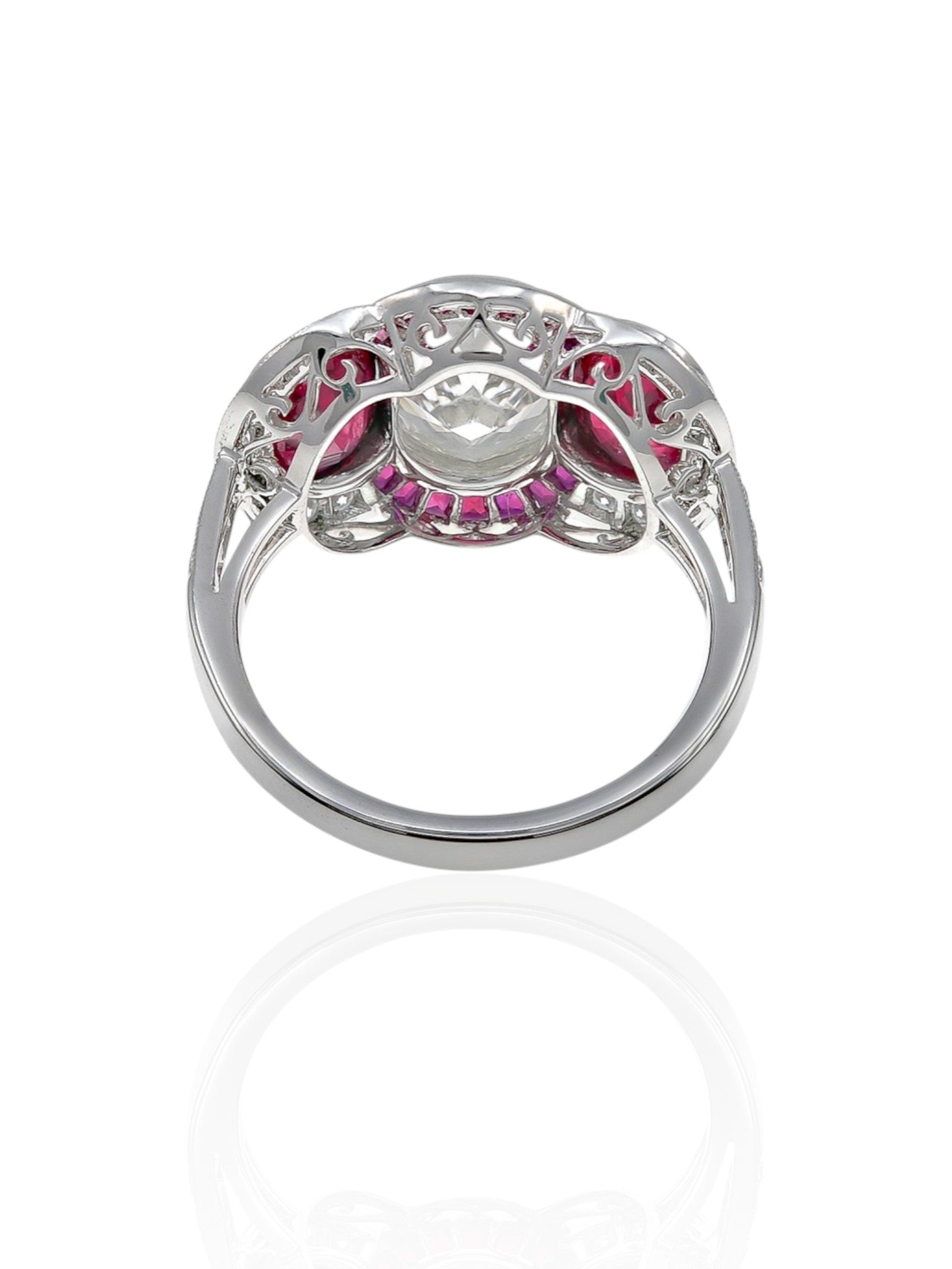 Sophia D Diamond and Ruby Three Stone Ring Platinum