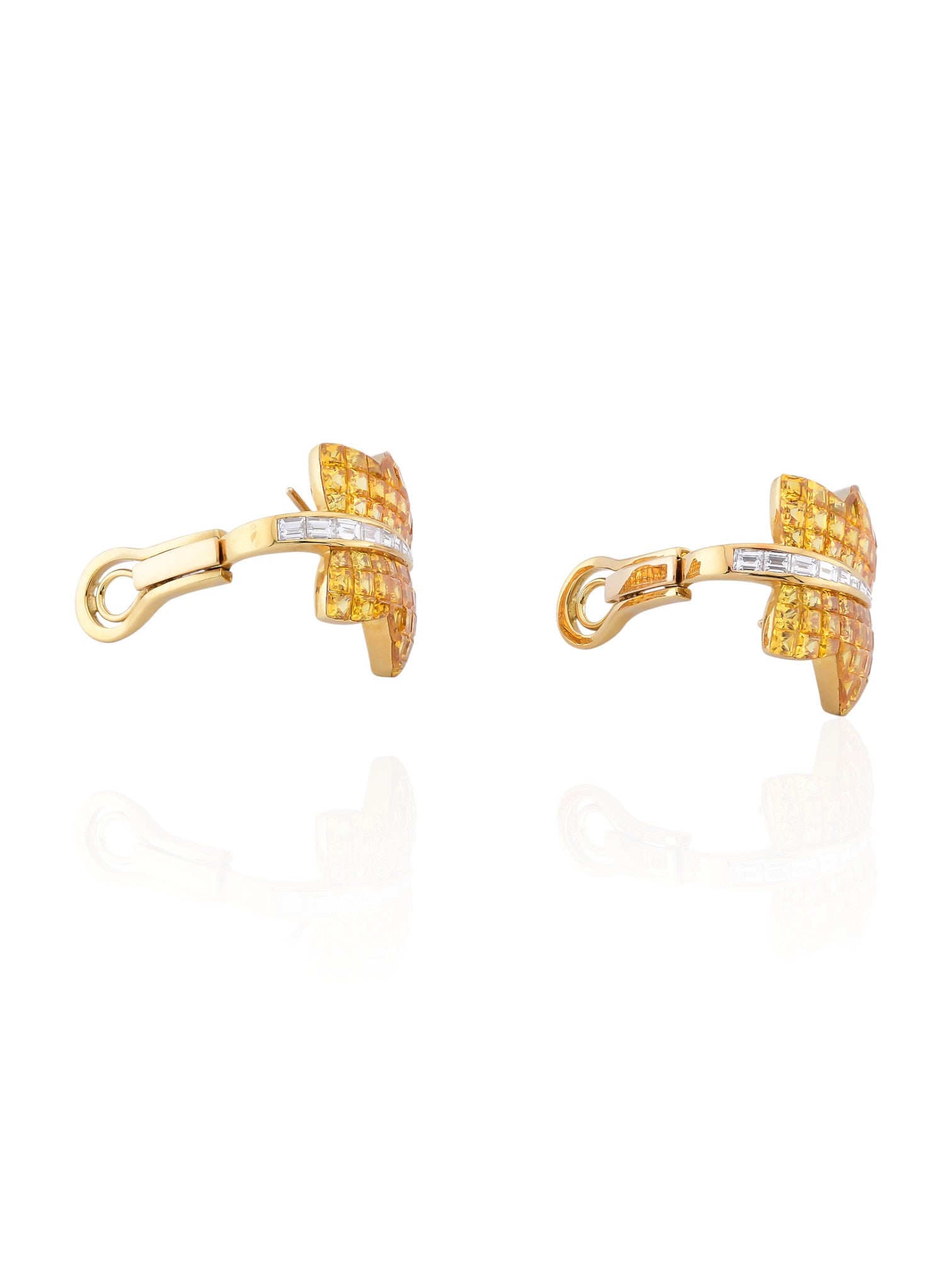 Sophia D Invisible-Set Yellow Sapphire & Diamond Earrings in 18K Yellow Gold