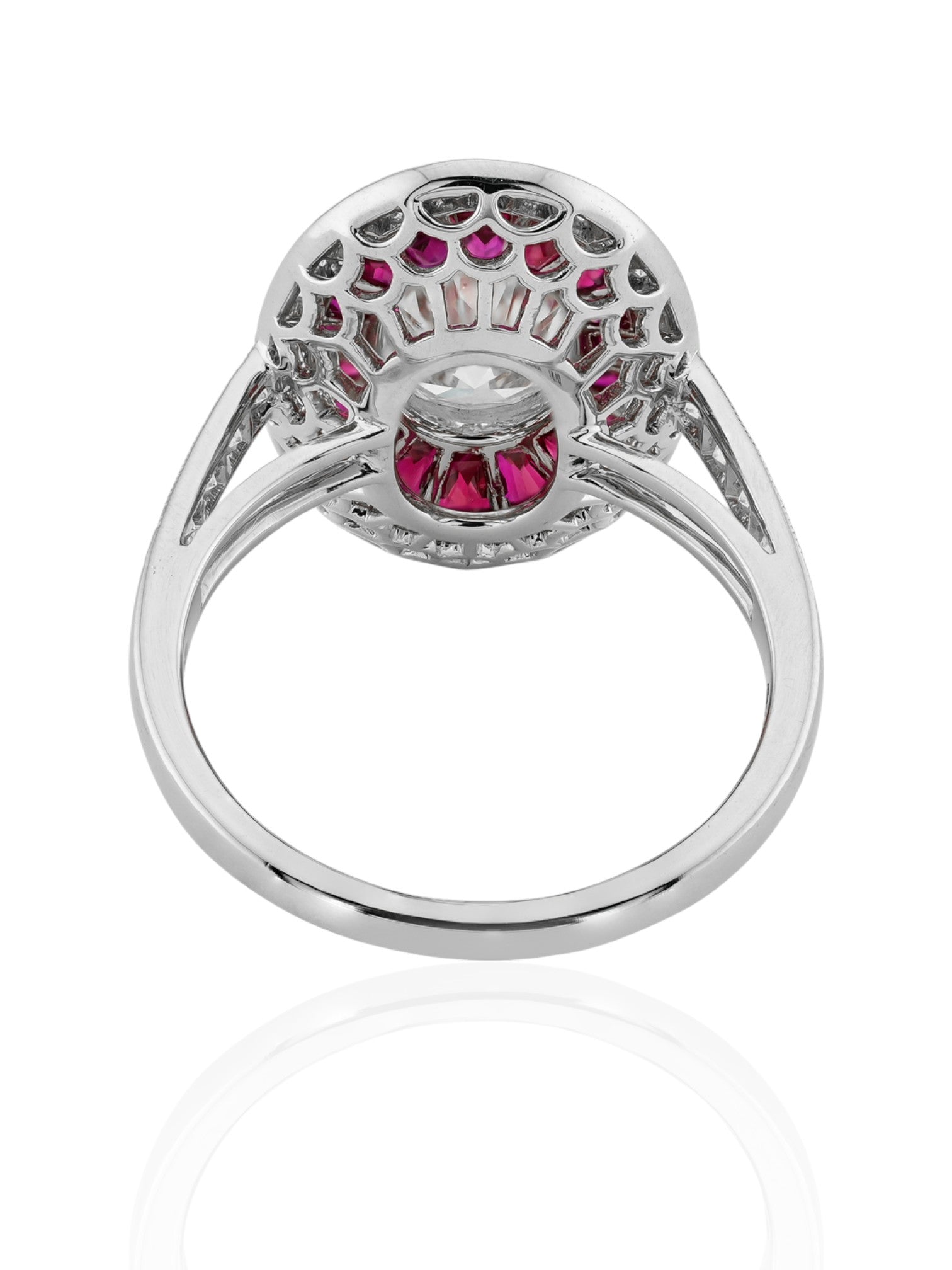 Sophia D Art Deco Ruby and Diamond Oval Platinum Ring