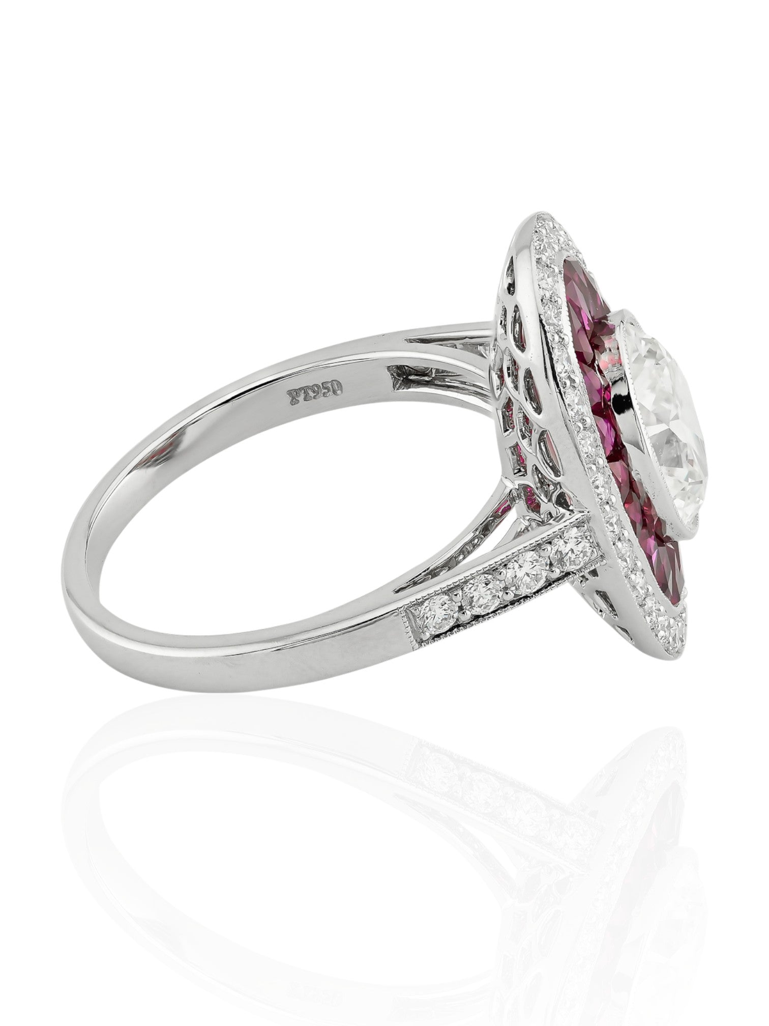 Sophia D Art Deco Ruby and Diamond Oval Platinum Ring